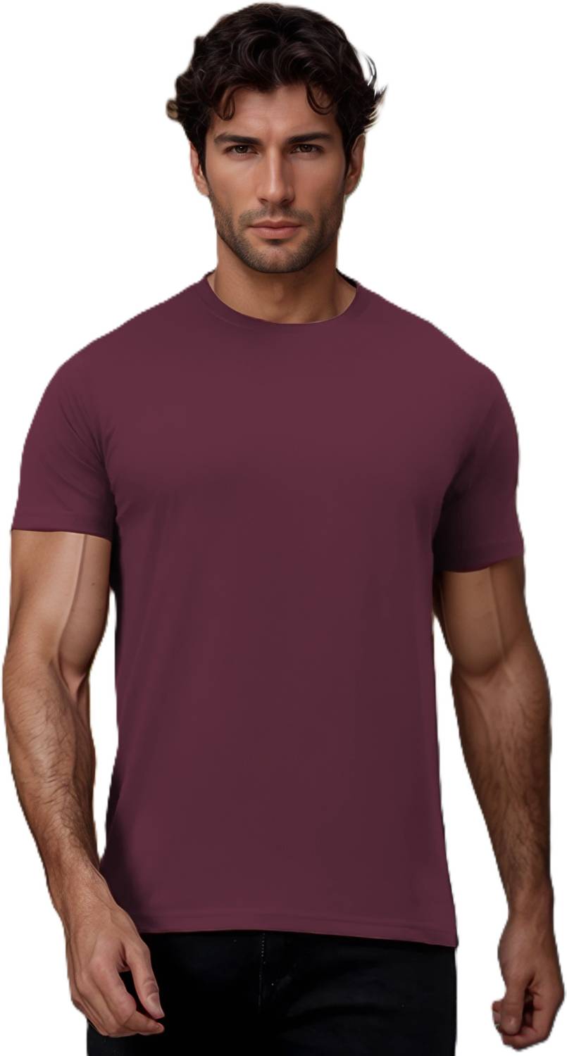 BlueFicus Solid Men Round Neck Maroon T-Shirt