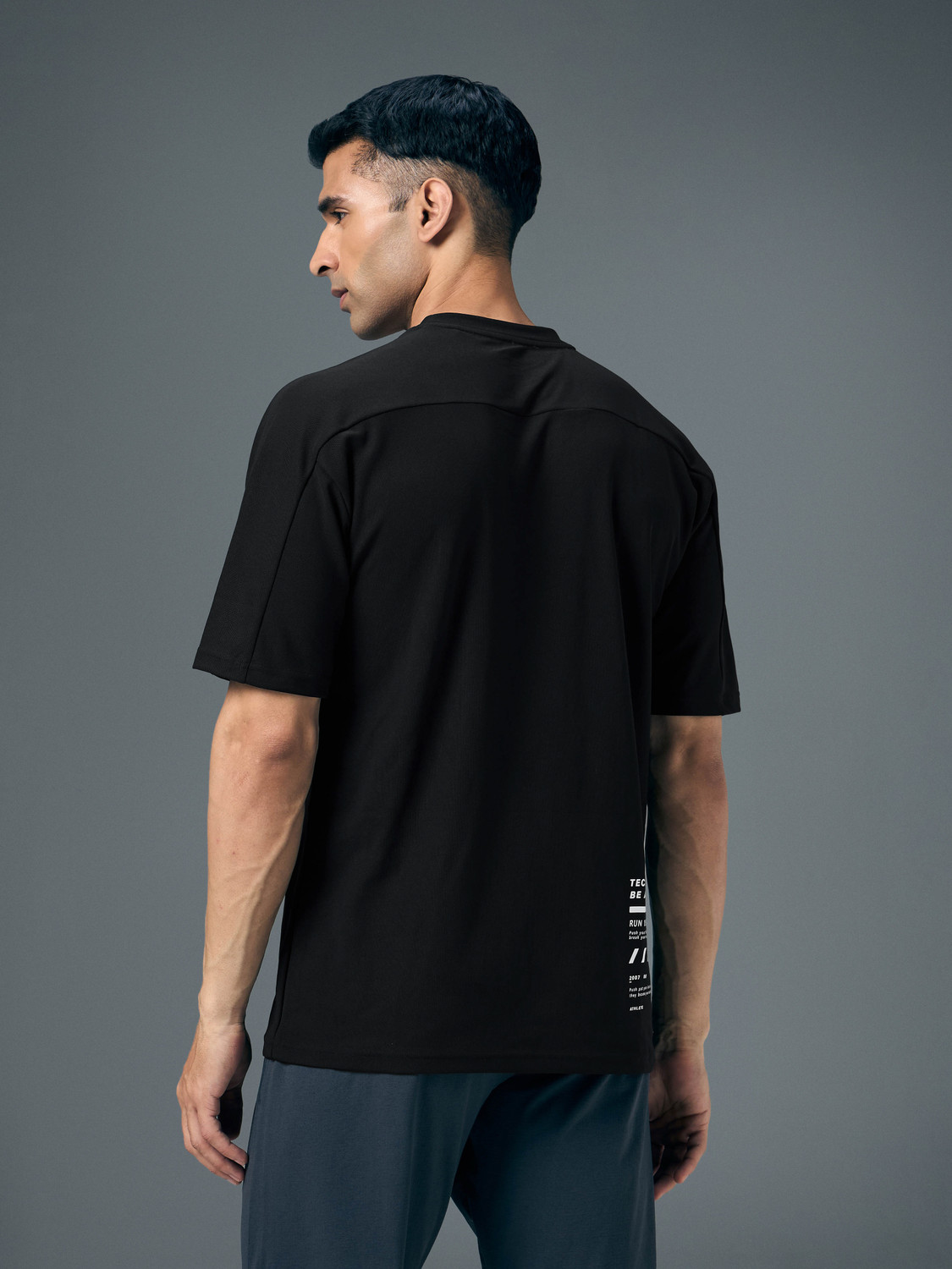 Image of TECHNOSPORT Sporty Men Round Neck Black T-Shirt