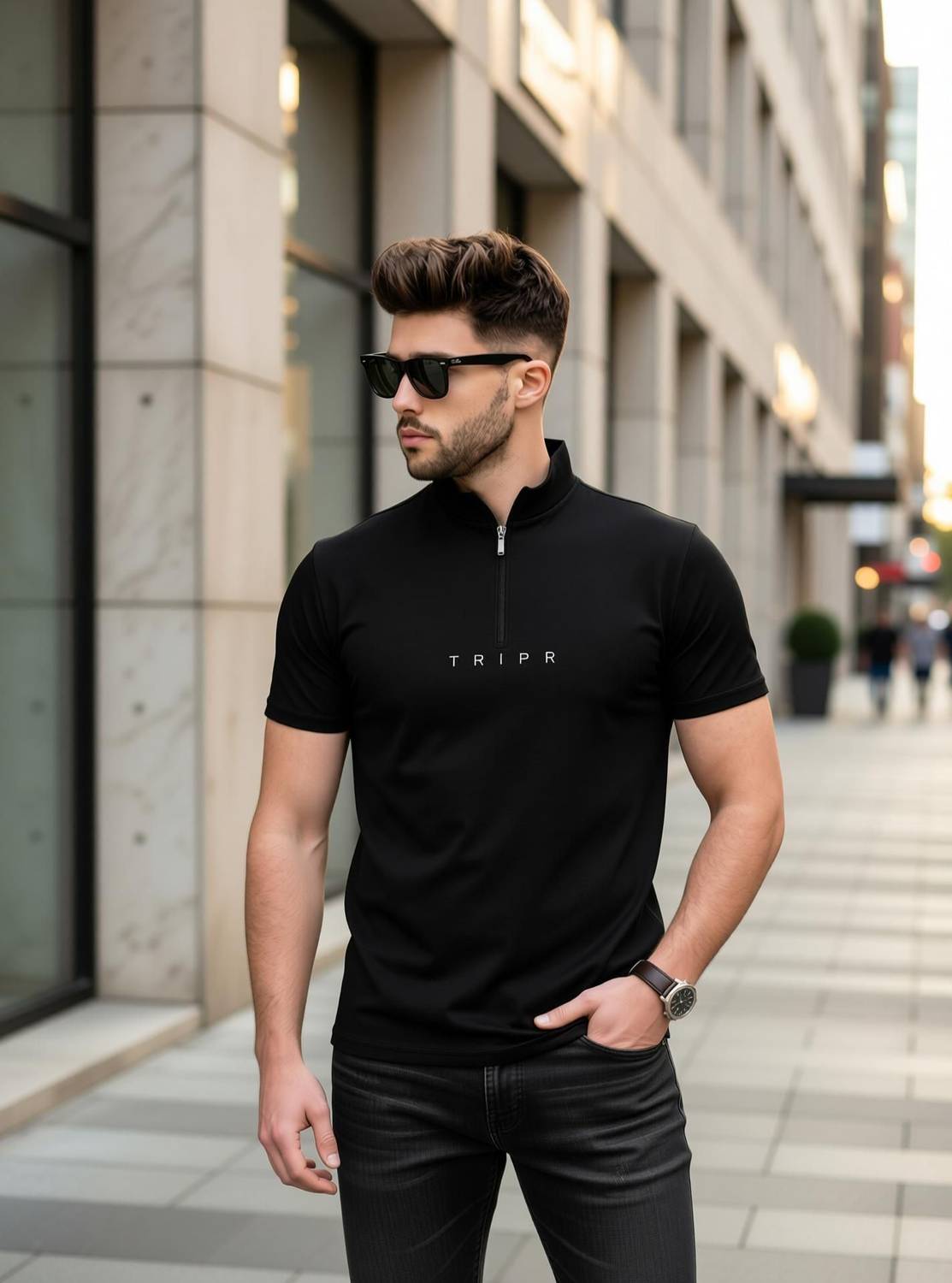 Lamp 恋人へインナーゲートフォールドTシャツ Black XL TRIPR Printed Men Mandarin Collar Black T-Shirt - Buy TRIPR