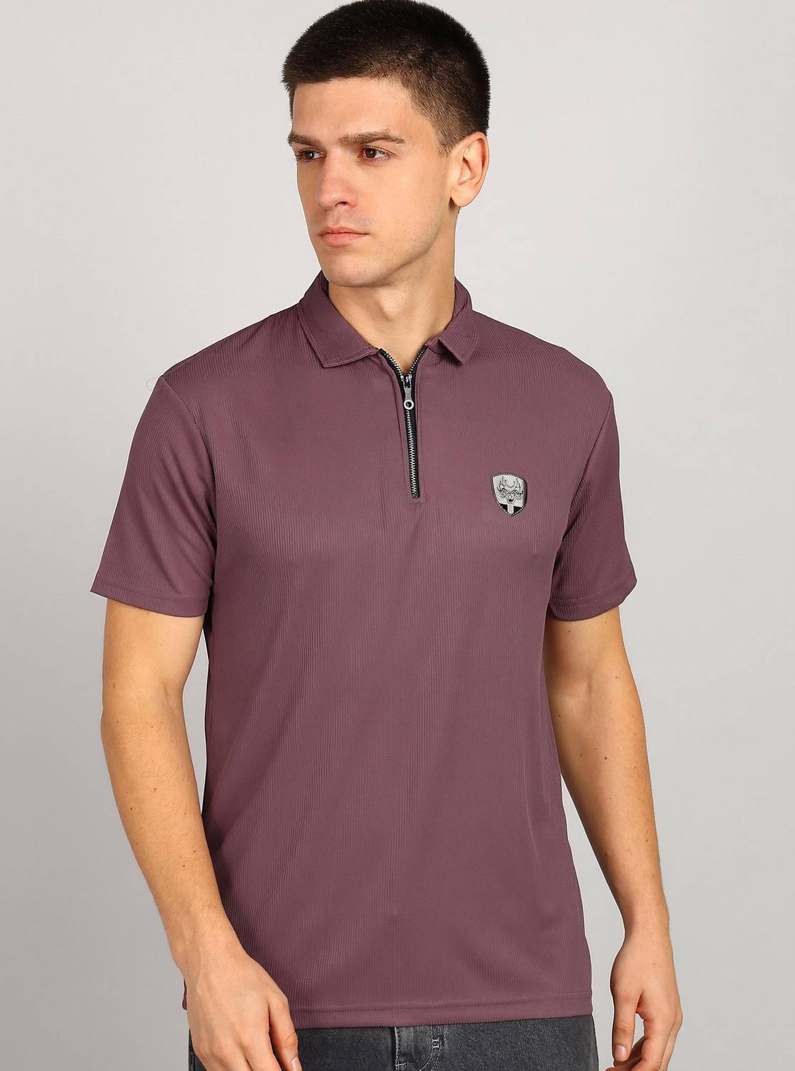 3BROS Solid Men Polo Neck Pink T-Shirt