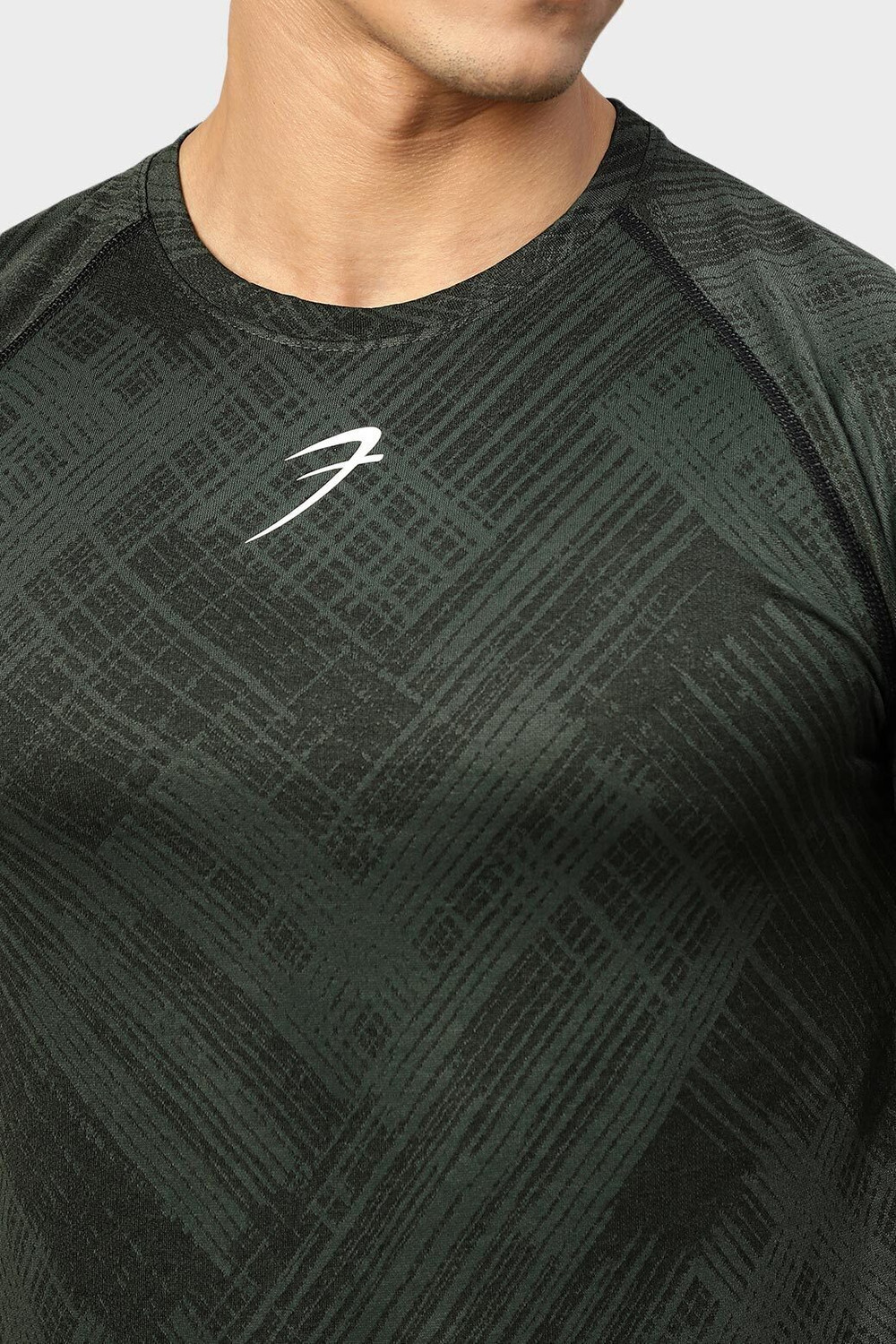 Image of FuaarK Self Design Men Round Neck Green T-Shirt