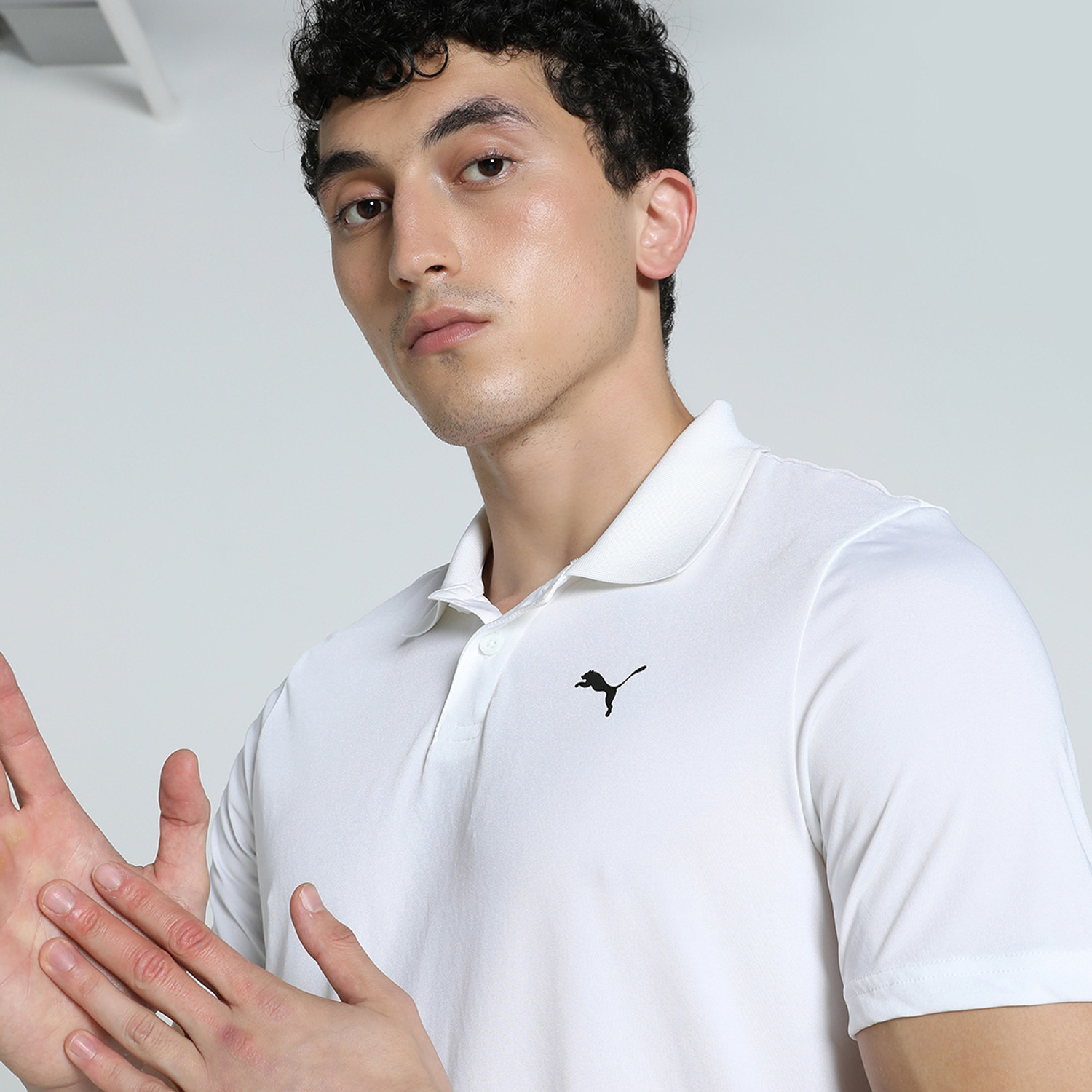 Image of PUMA Solid Men Polo Neck White T-Shirt