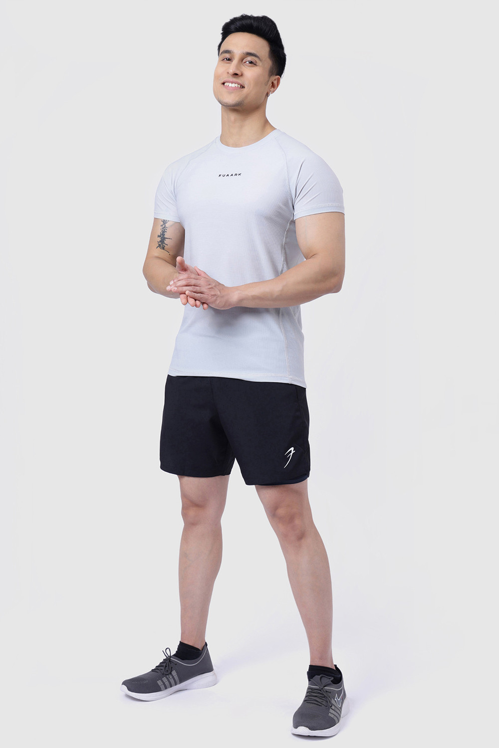 Image of FuaarK Men Solid Round Neck Nylon Grey T-Shirt
