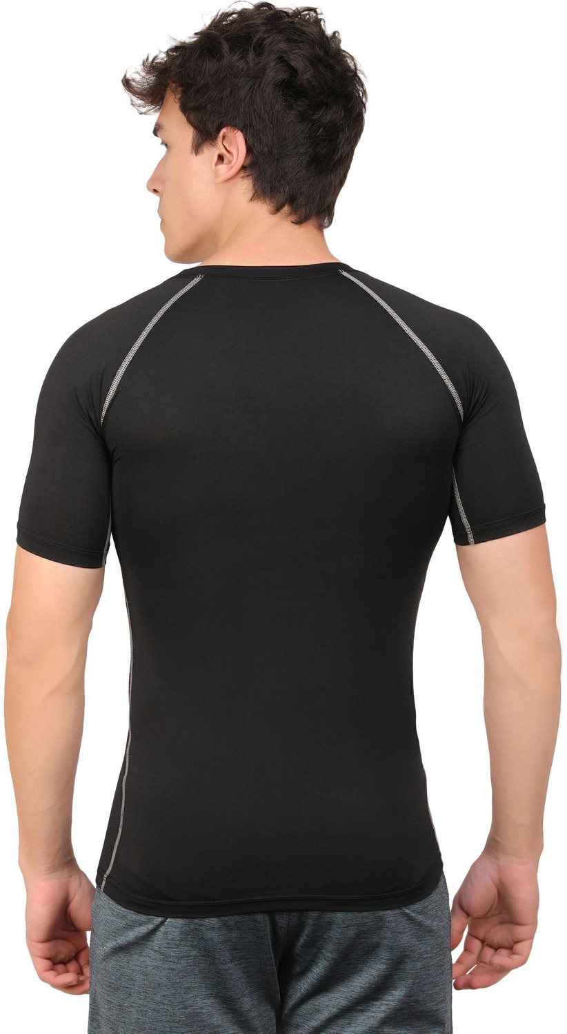 Image of NINQ Solid, Sporty Men Round Neck Black T-Shirt