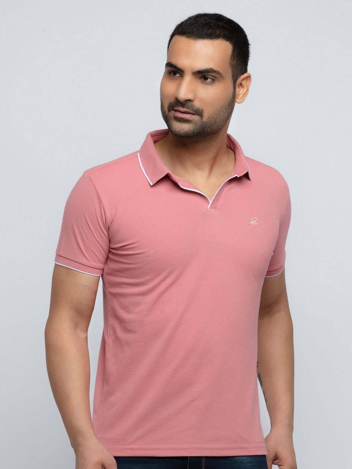 Status Quo Men Solid Polo Neck Polycotton Pink T-Shirt
