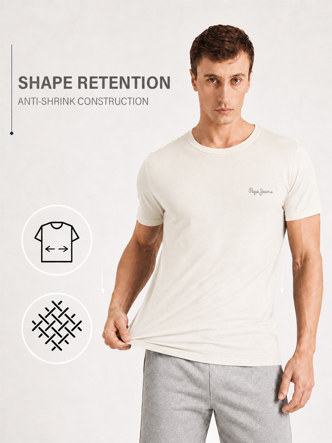 Image of Pepe Jeans Solid Men Round Neck Beige T-Shirt