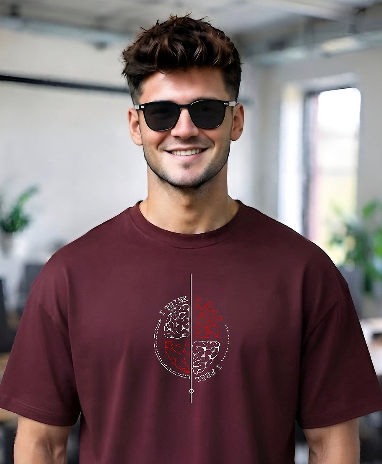 Image of UrGear Printed Men Round Neck Maroon T-Shirt