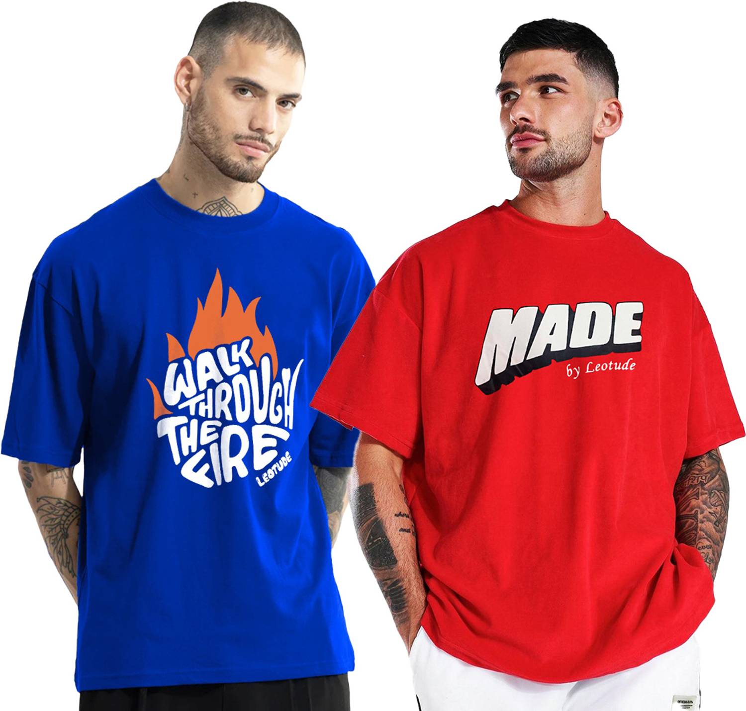 Leotude Men Printed Round Neck Cotton Blend Multicolor T-Shirt