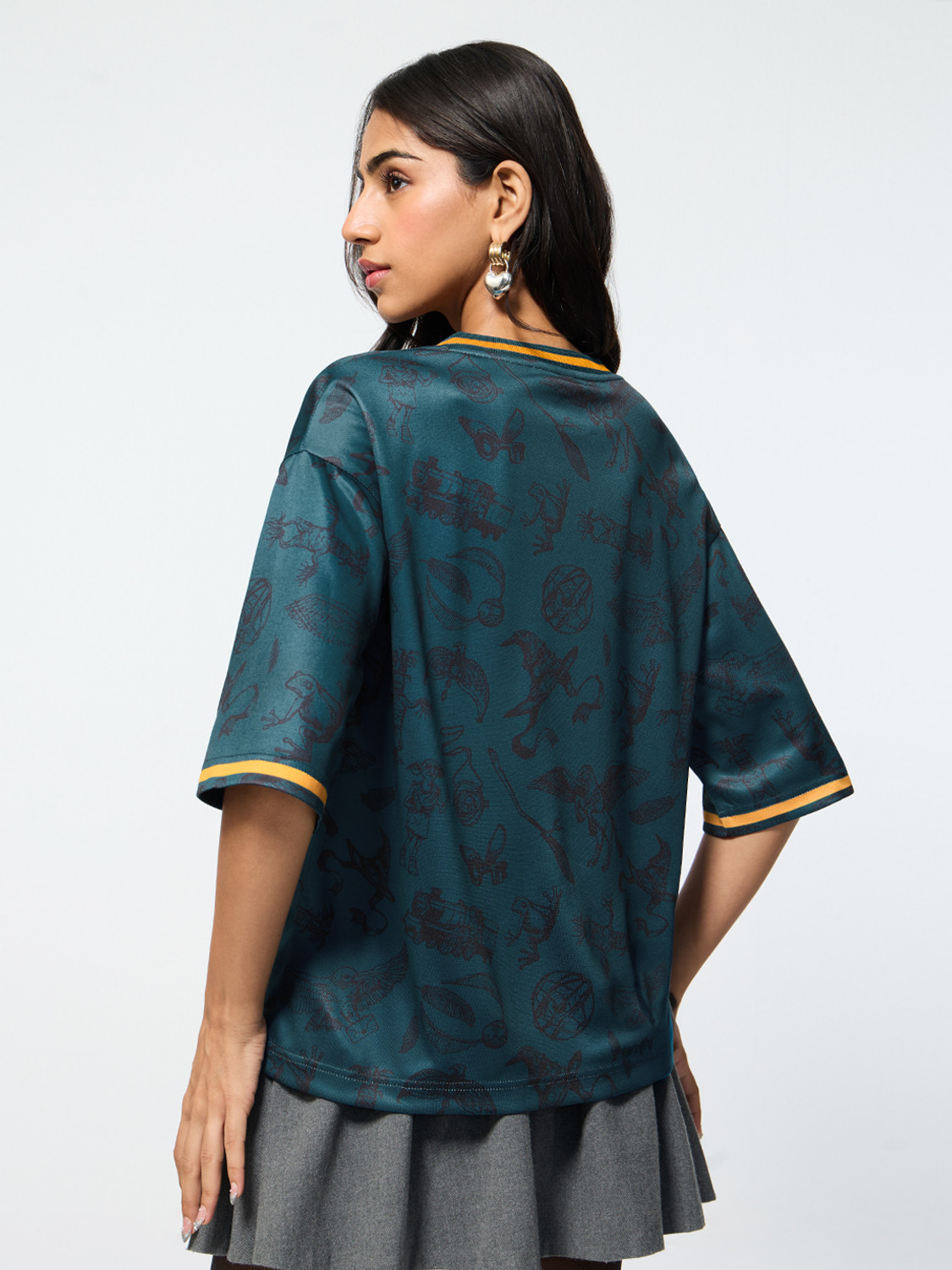 Image of The Souled Store Graphic Print Women V Neck Dark Green T-Shirt