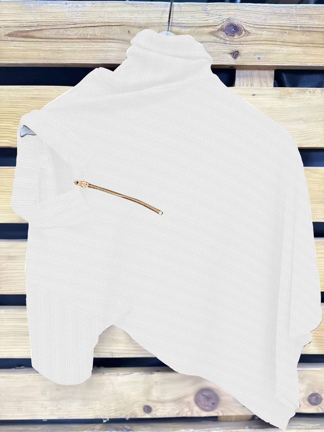 KAJARU Men Striped Zip Neck Polyester White T-Shirt
