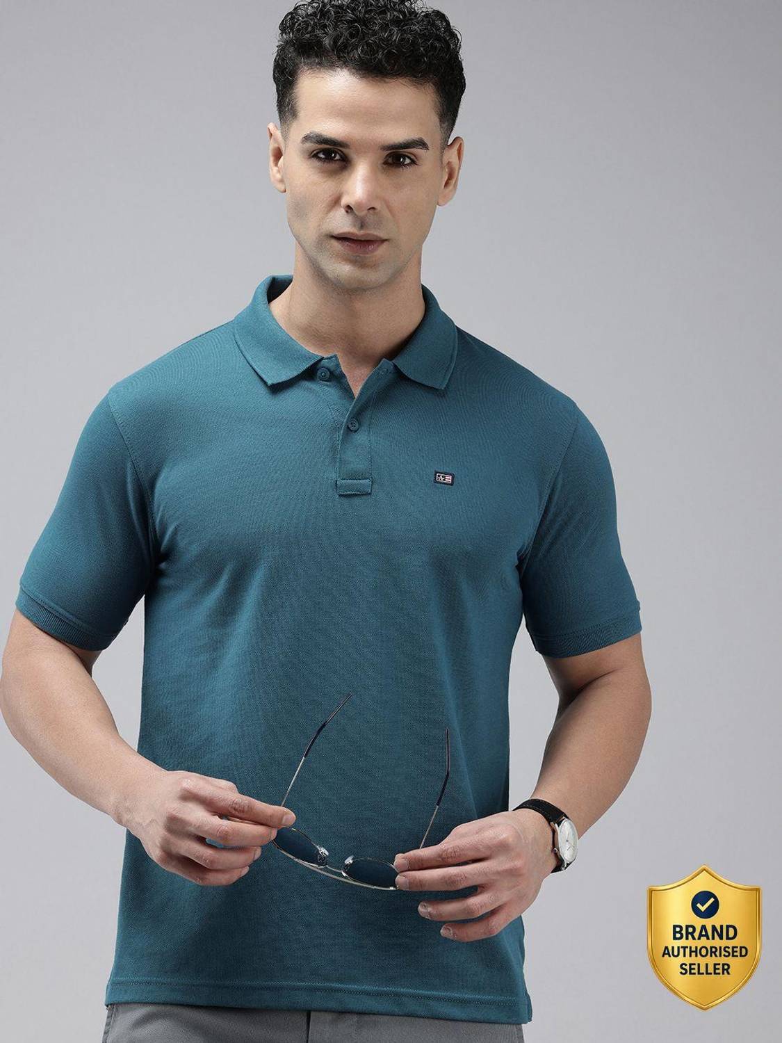 Arrow Sport Self Design Men Polo Neck Blue T-Shirt