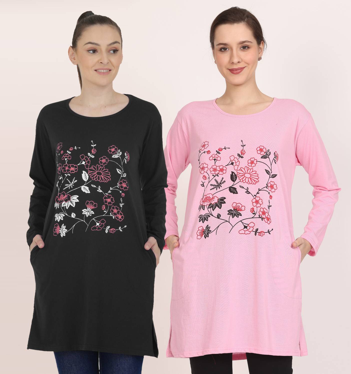 DASPRATION Printed Women Round Neck Black, Pink T-Shirt