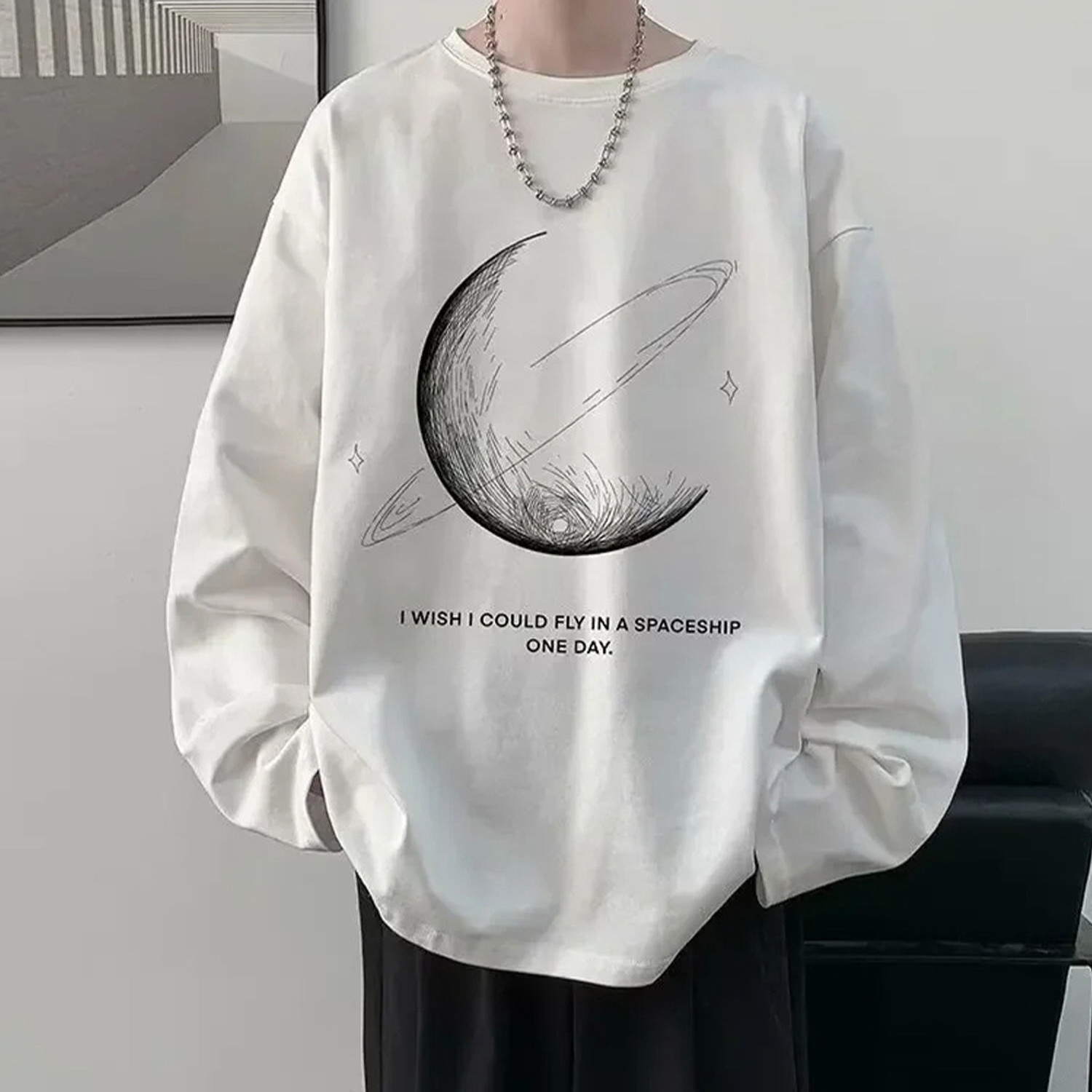Image of SHABIB Graphic Print Men Round Neck White T-Shirt