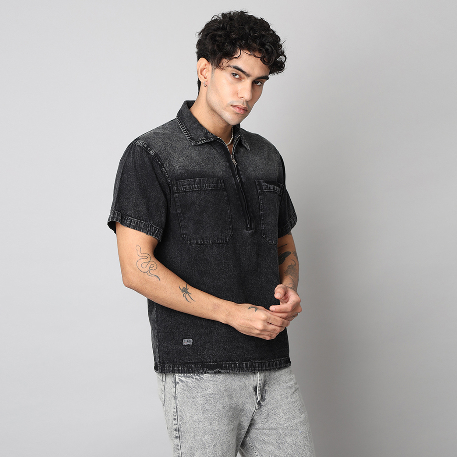 Image of D Finish Men Washed Casual Black Shirt