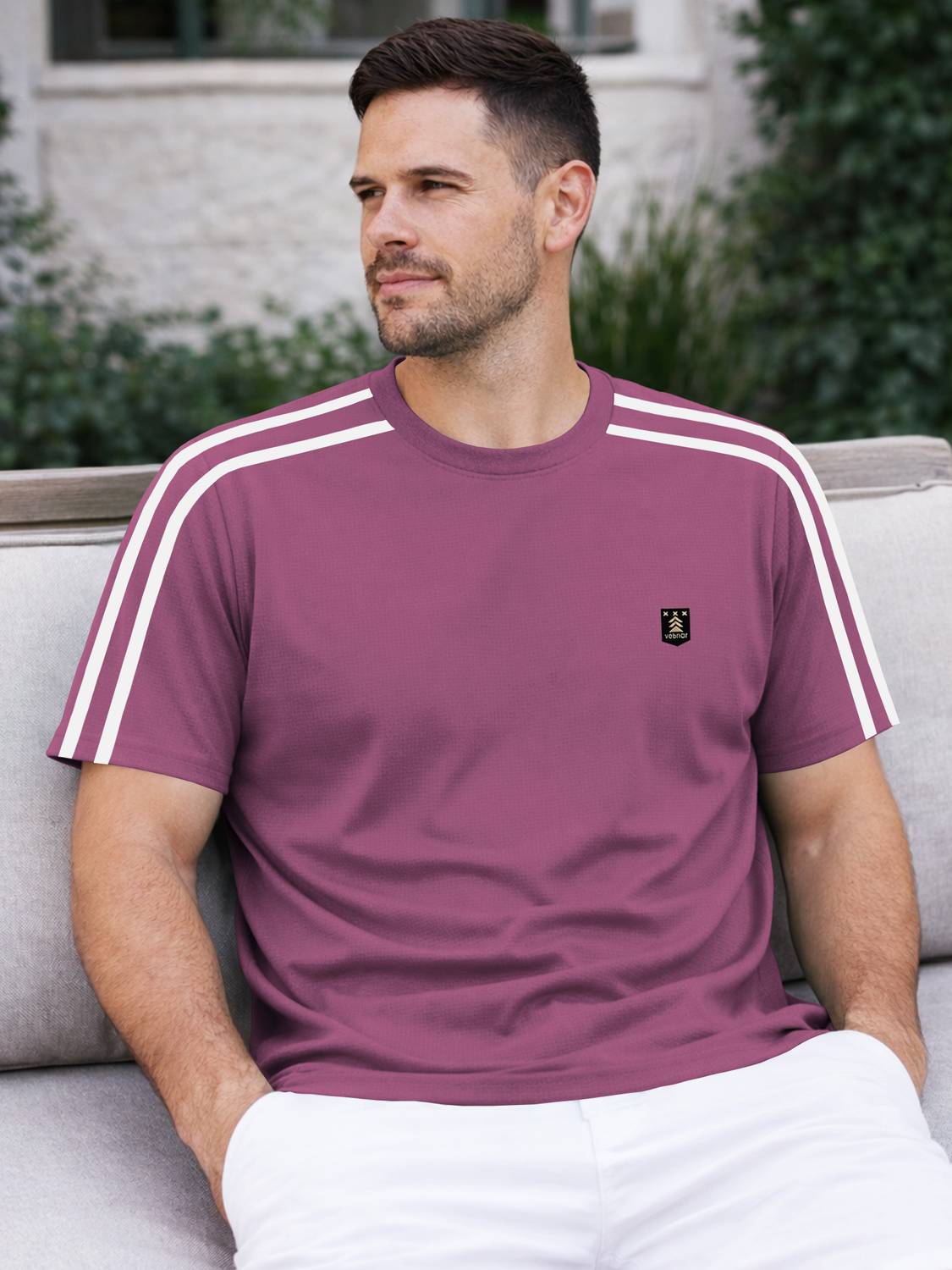 VeBNoR Purple Striped Round Neck T-Shirt - Image 5