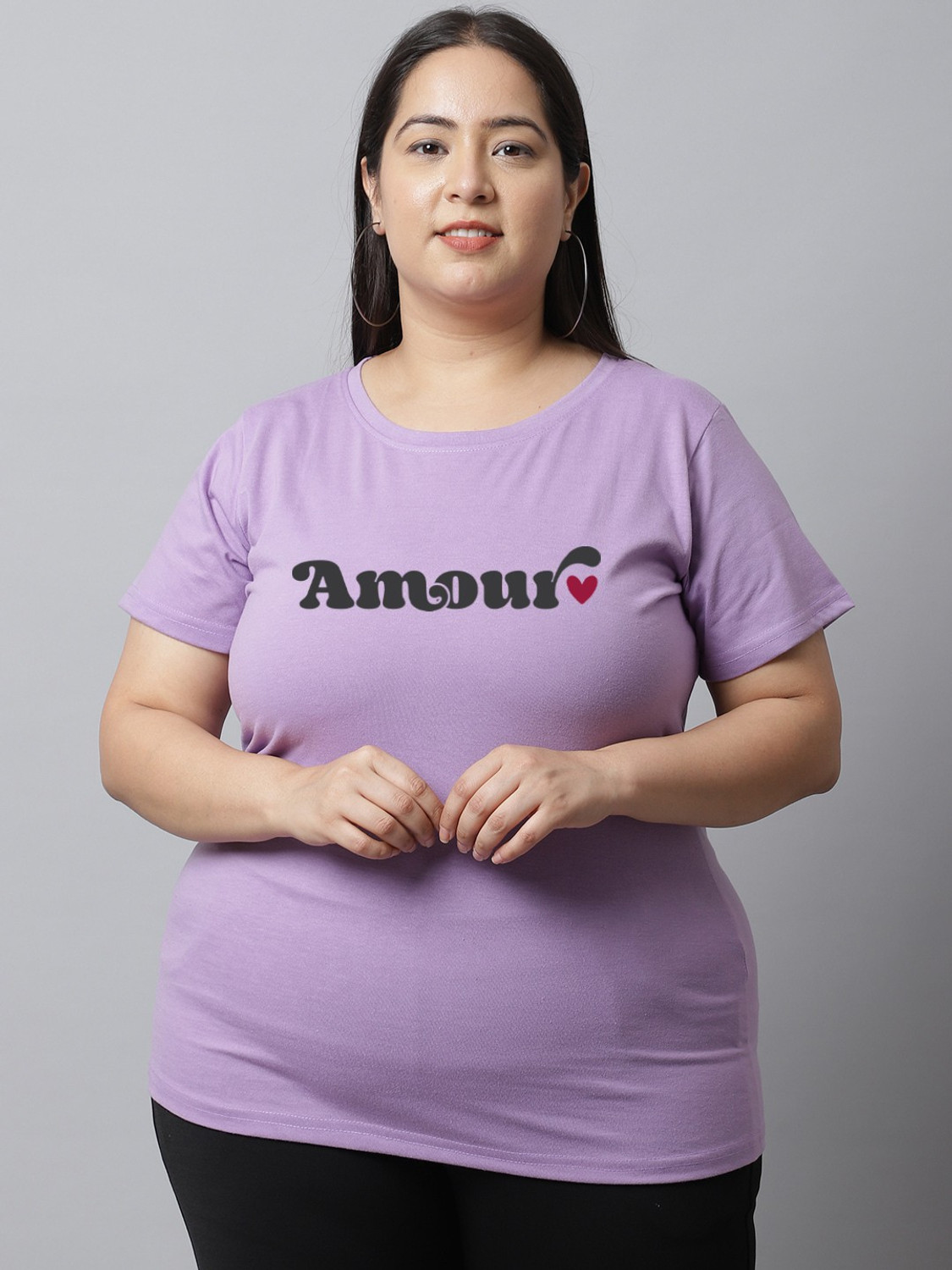 Image of UnaOne Typography Women Round Neck Purple T-Shirt