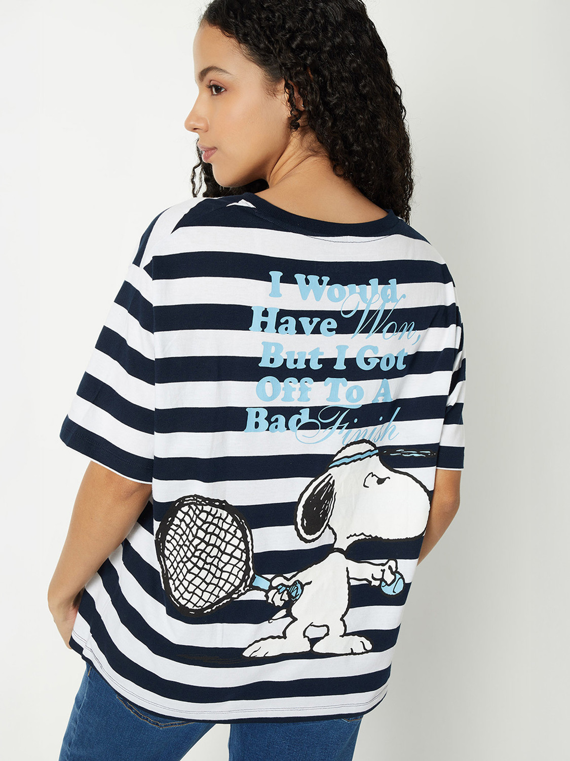 Image of MAX Printed Women Round Neck Blue T-Shirt
