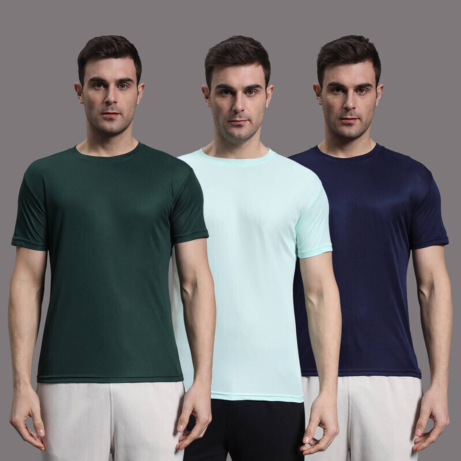 InkTees Pack of 3 Men Solid Round Neck Polyester Multicolor T-Shi