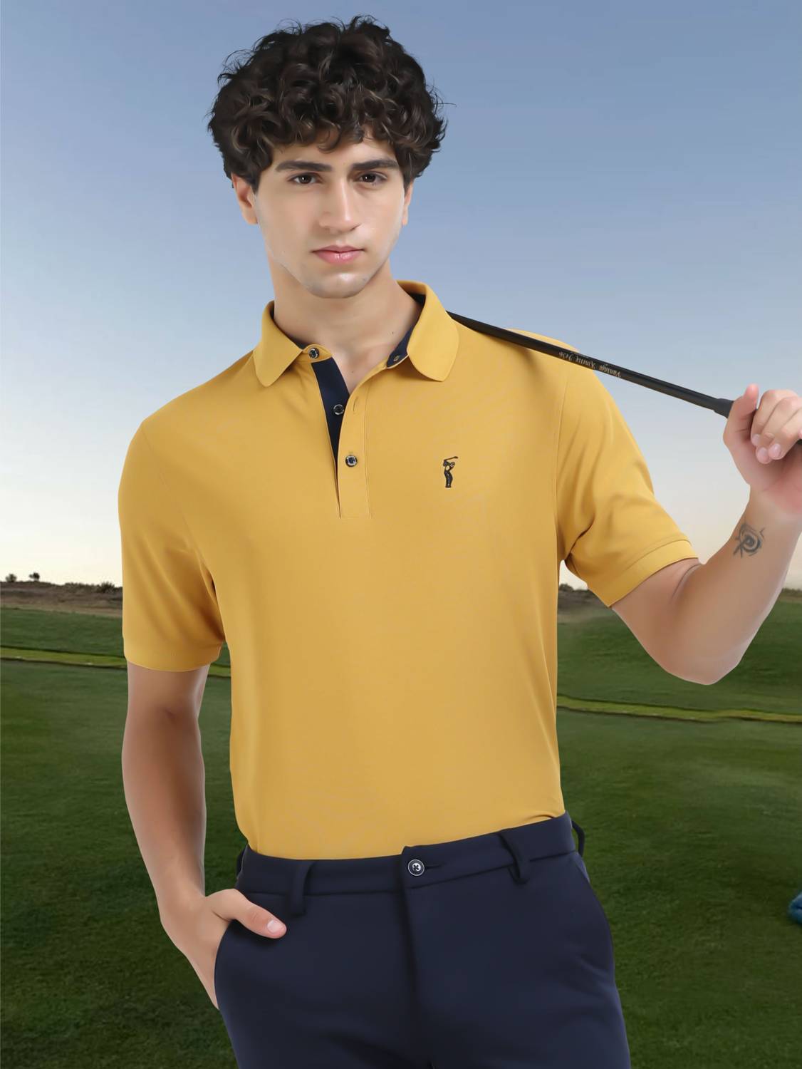 Stellers Men Solid Polo Neck Polyester Yellow T-Shirt