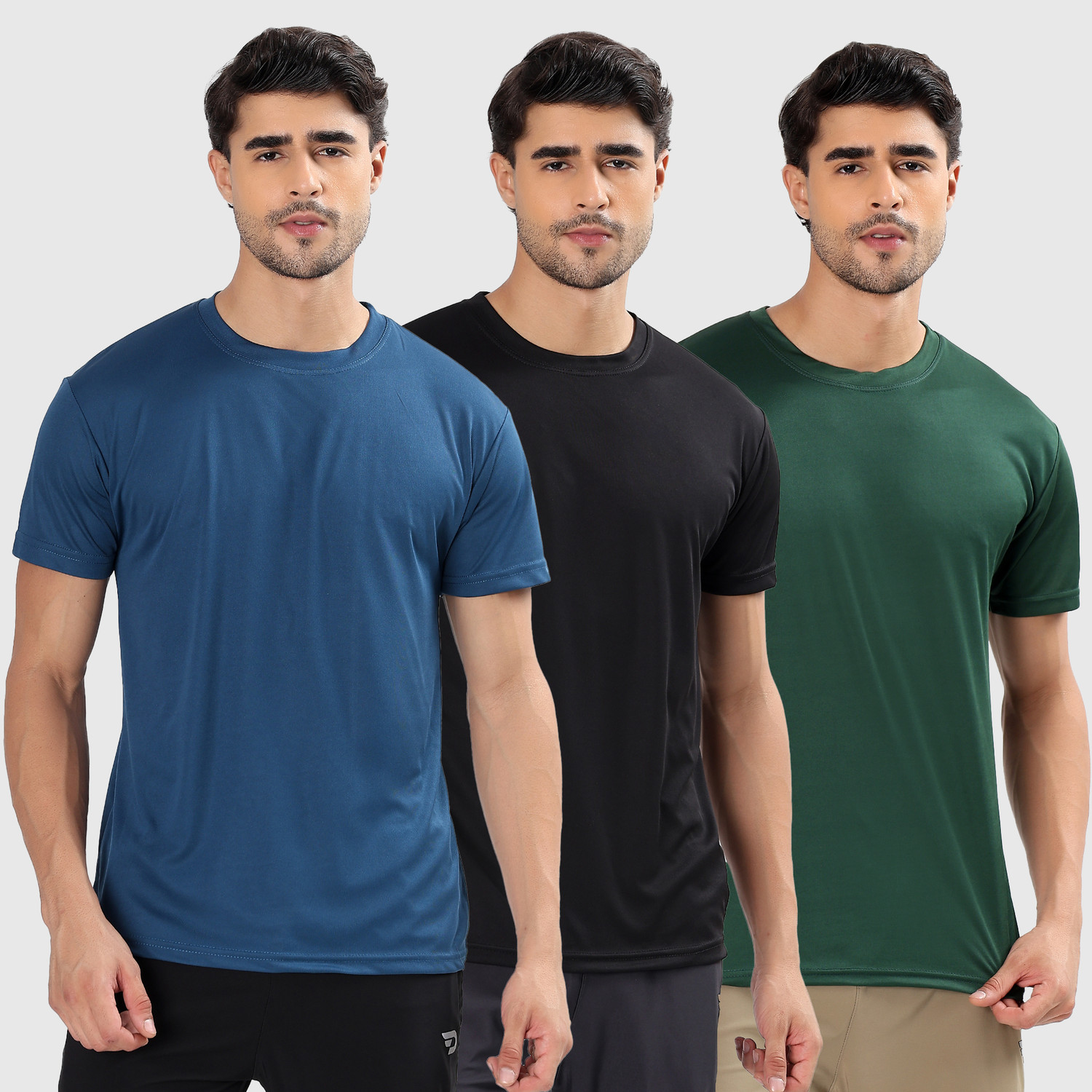 Garmin Pack of 3 Men Solid Round Neck Polyester Multicolor T-Shirt