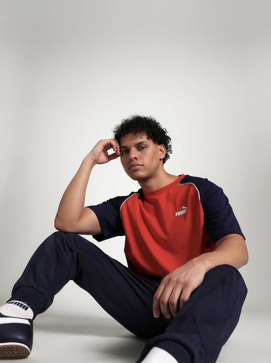 Image of PUMA Colorblock Men Crew Neck Red T-Shirt
