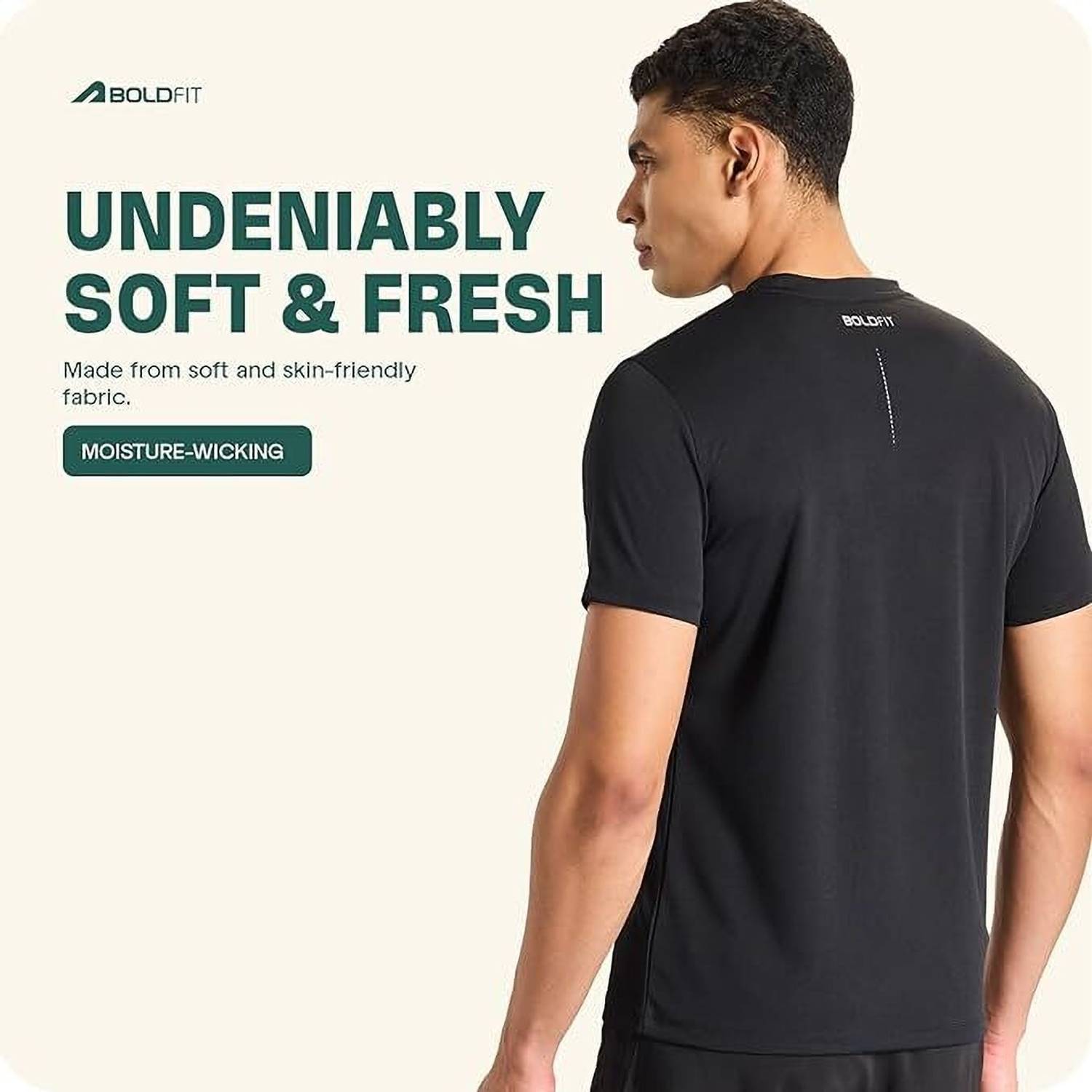 BOLDFIT Men Black Round Neck T-Shirt - Image 4