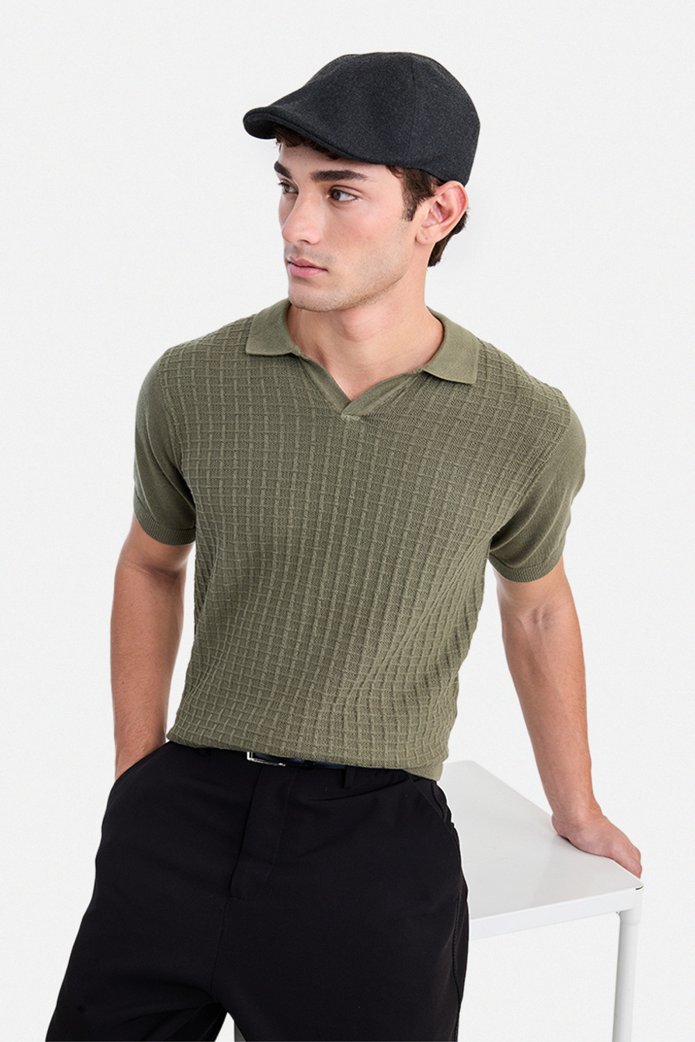 Snitch Self Design Men Polo Neck Dark Green T-Shirt