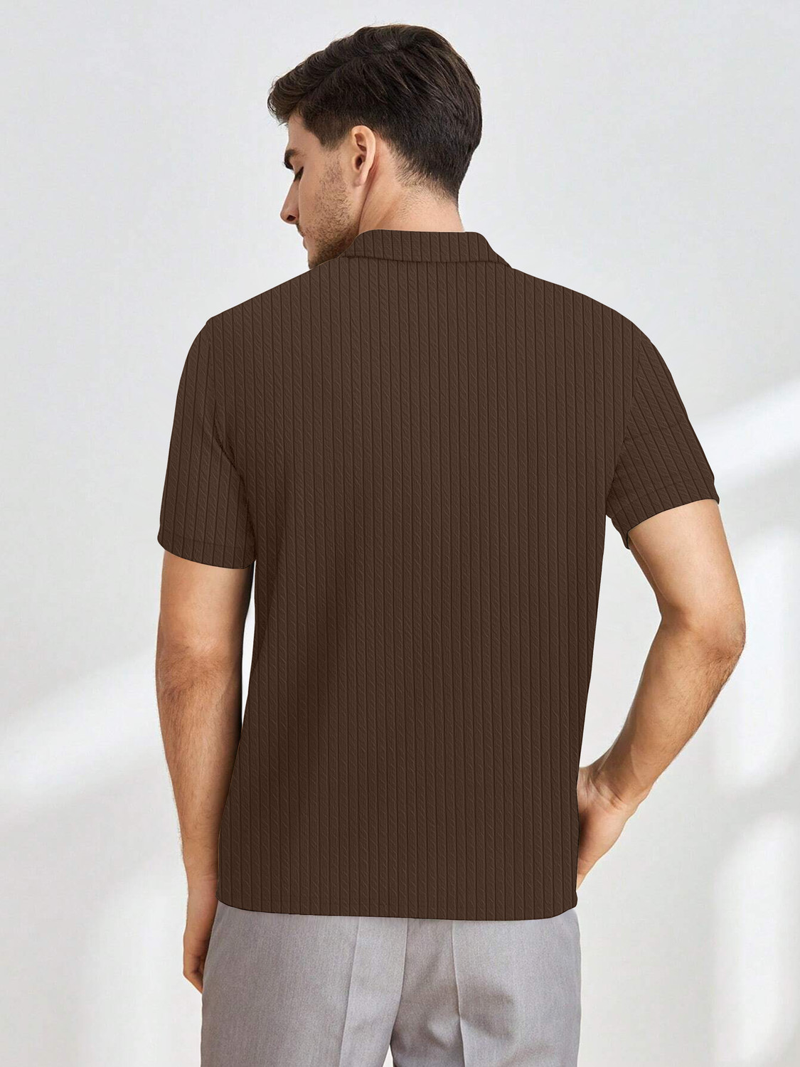 Image of KAJARU Self Design Men Polo Neck Brown T-Shirt