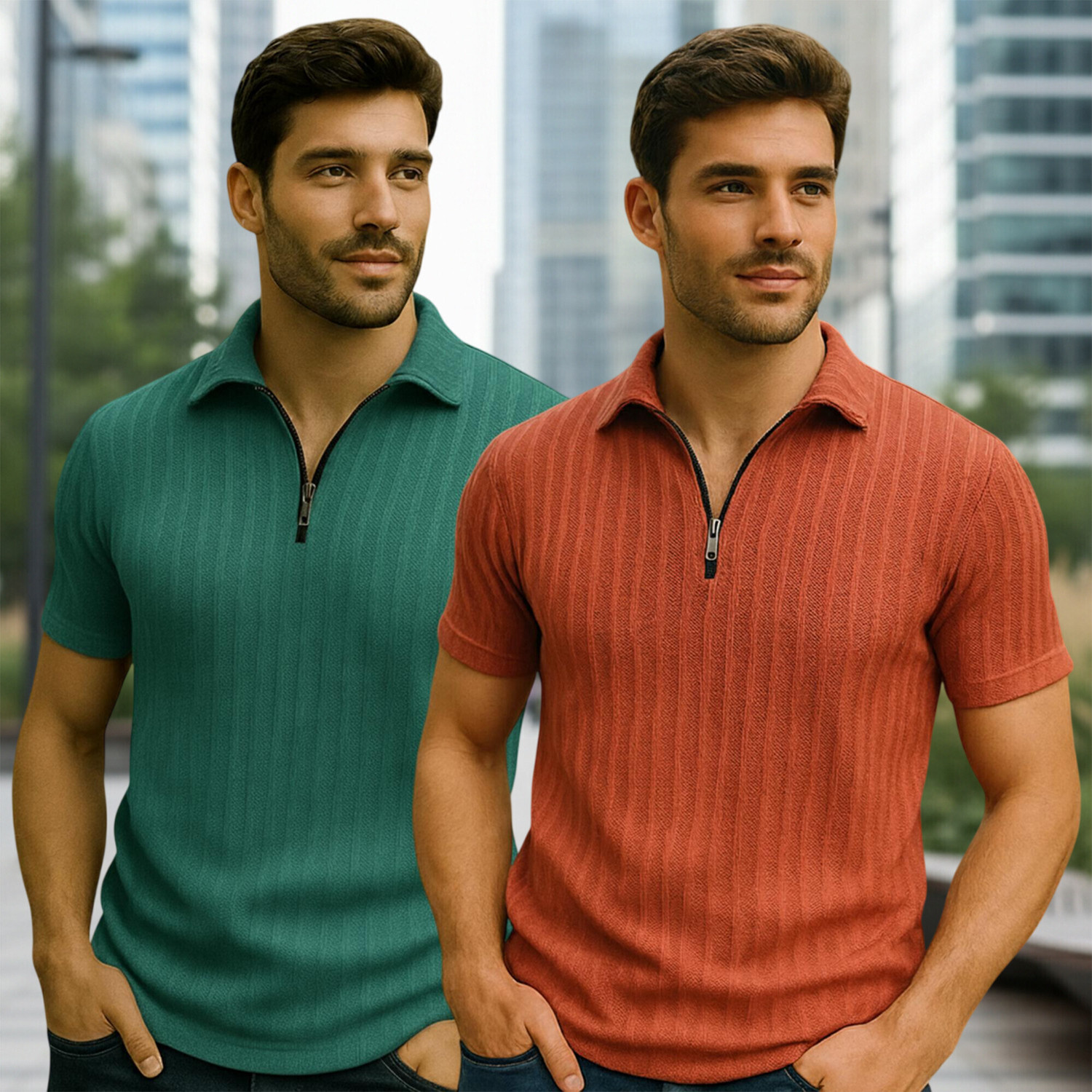 Image of METRONAUT Solid Men Zip Neck Multicolor T-Shirt