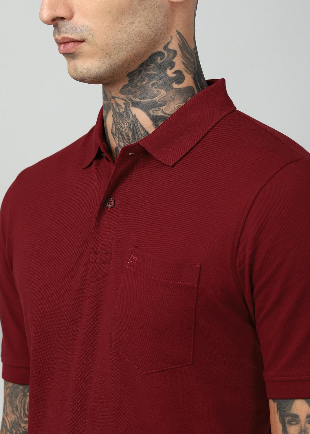 Image of PETER ENGLAND Solid Men Polo Neck Maroon T-Shirt