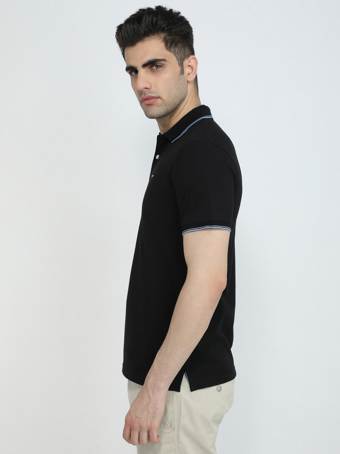Image of PARK AVENUE Solid Men Polo Neck Black T-Shirt