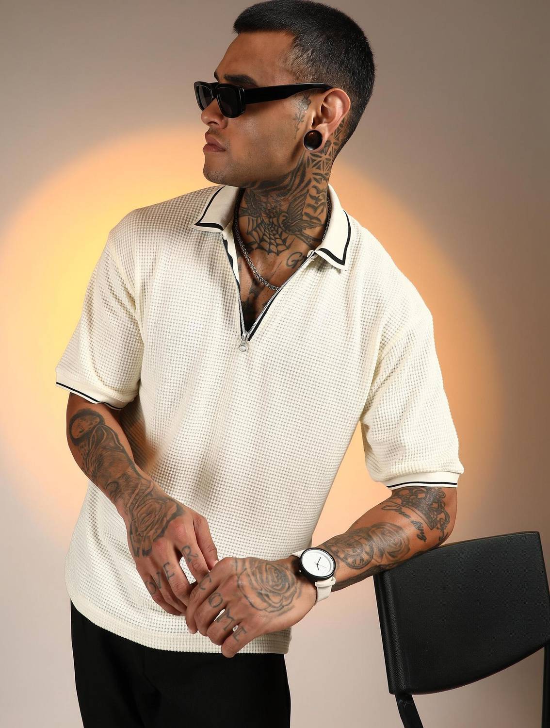 CAHOOT Solid Men Polo Neck White T-Shirt