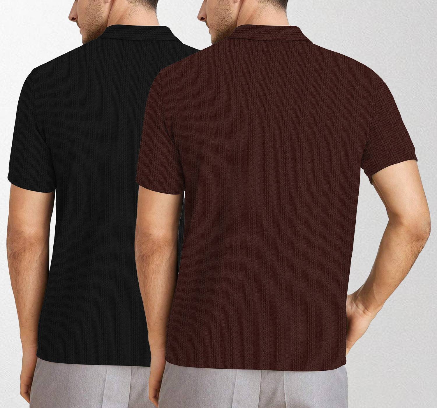 KAJARU Men Zip Neck Black T-Shirt Pack of 2 - Image 2