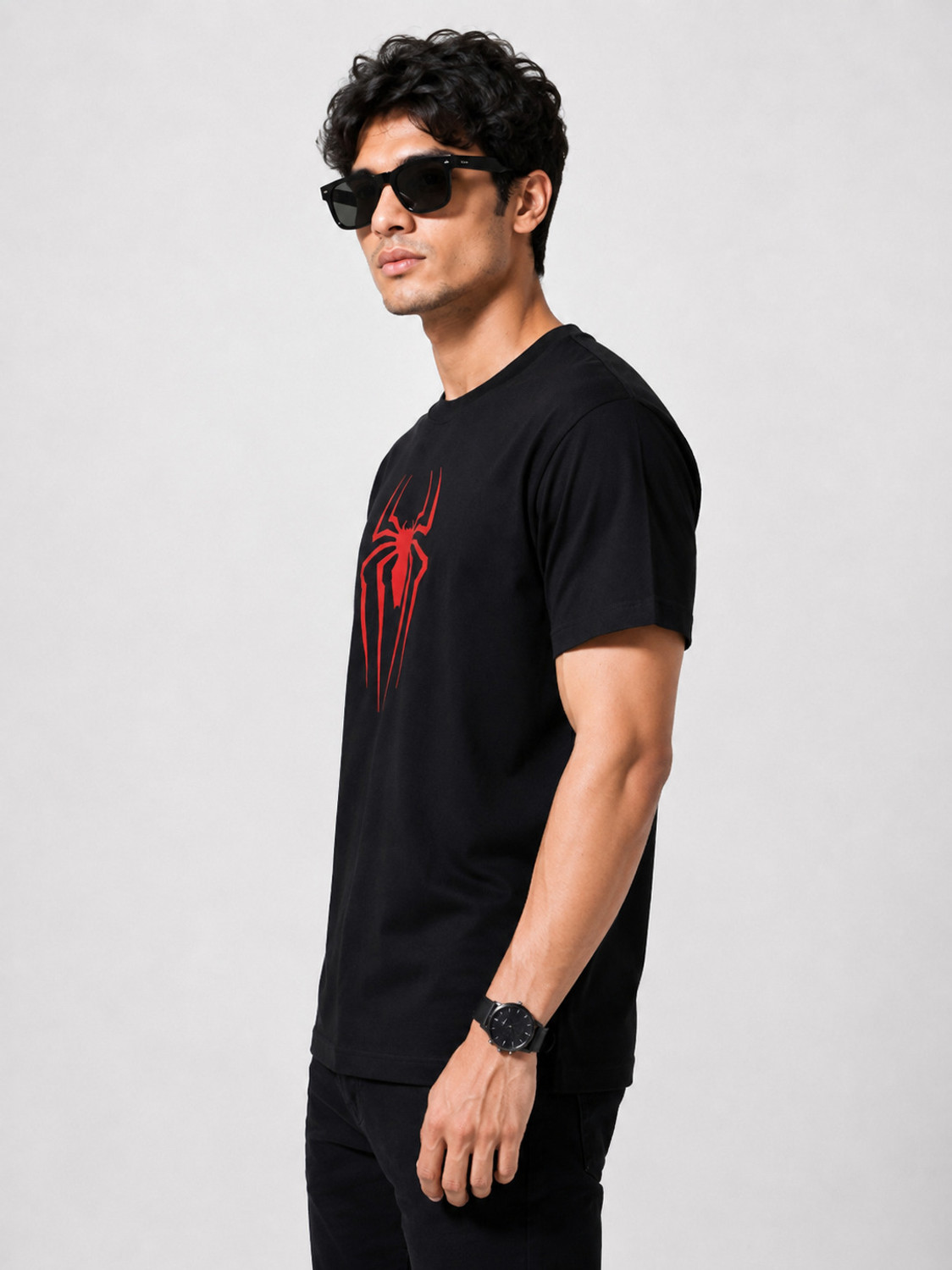 Image of TrendVastra Men Printed Round Neck Pure Cotton Black T-Shirt