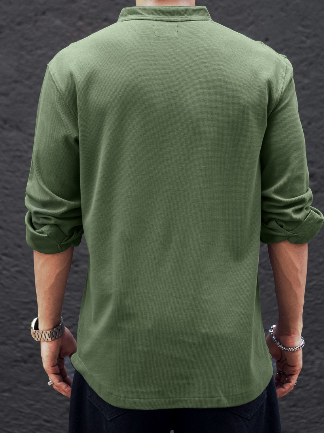 Image of MANIAC Solid Men Henley Neck Green T-Shirt