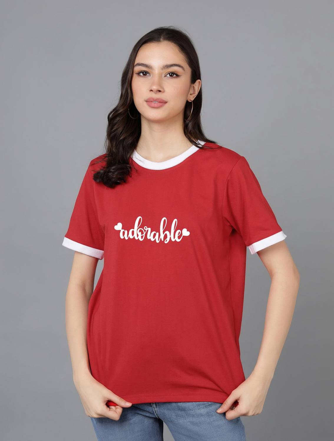 Adyavastram Typography Women Round Neck Red T-Shirt