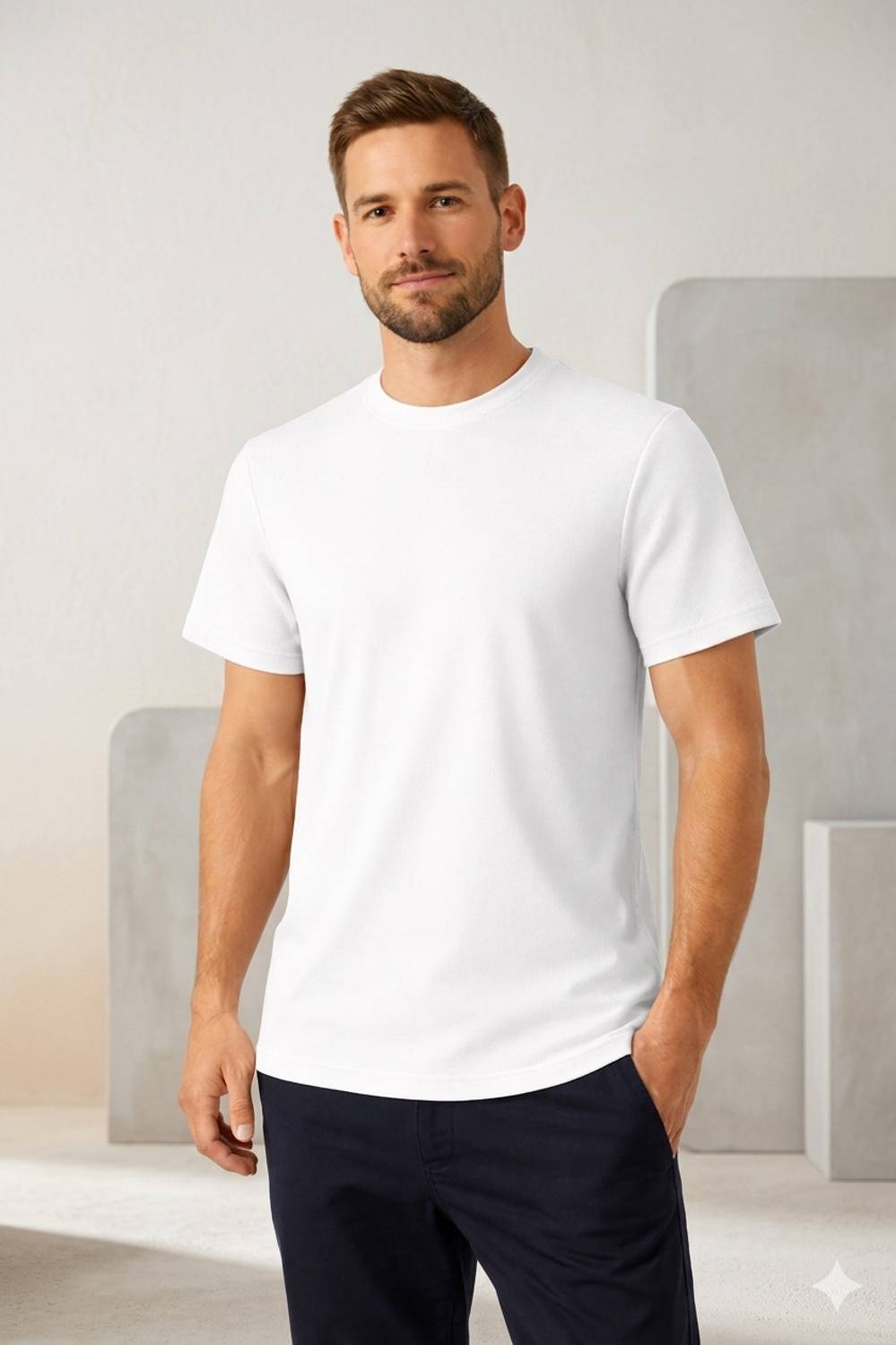 CLASSIC Men White Round Neck T-Shirt - Image 1