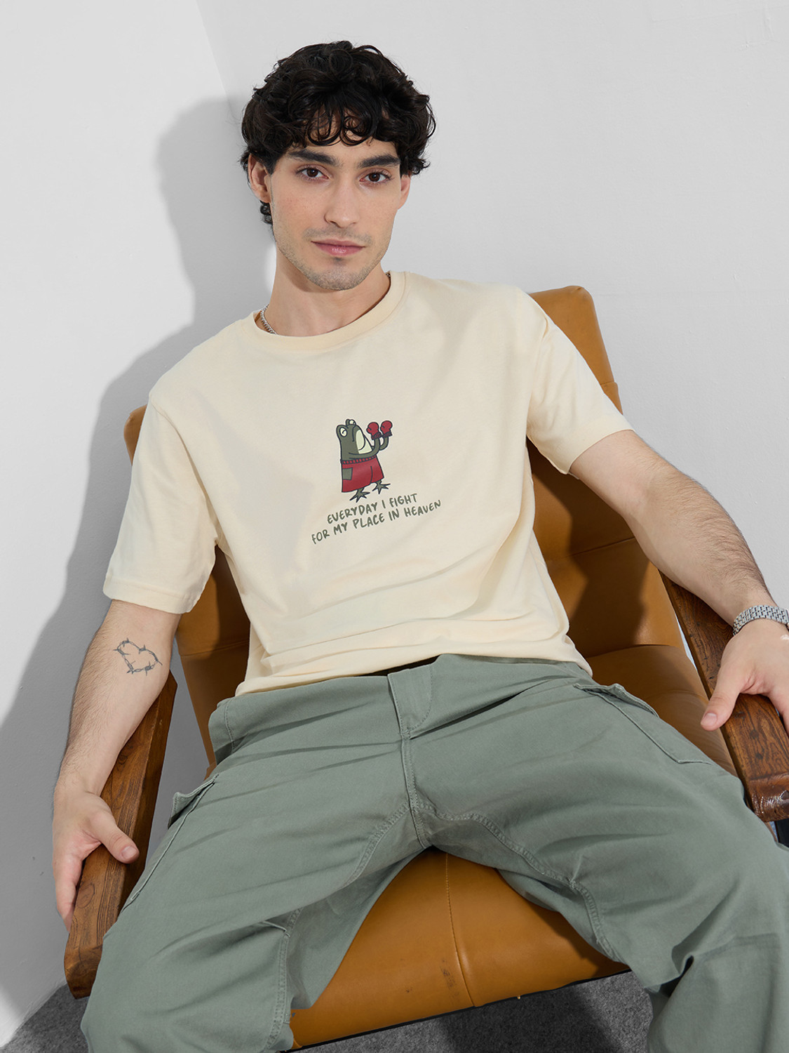 Image of The Souled Store Printed Men Round Neck Yellow T-Shirt