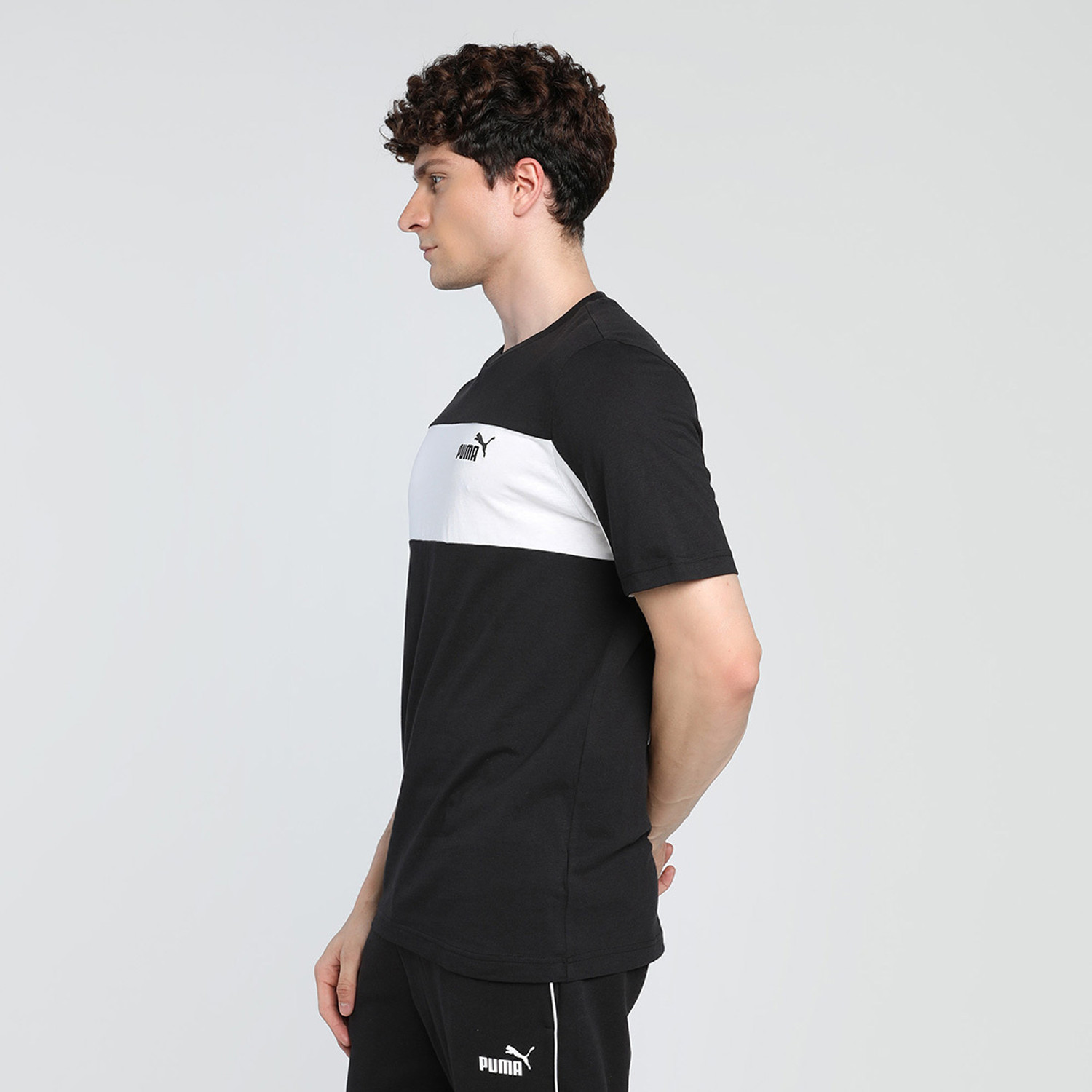 Image of PUMA Colorblock Men Crew Neck Black T-Shirt
