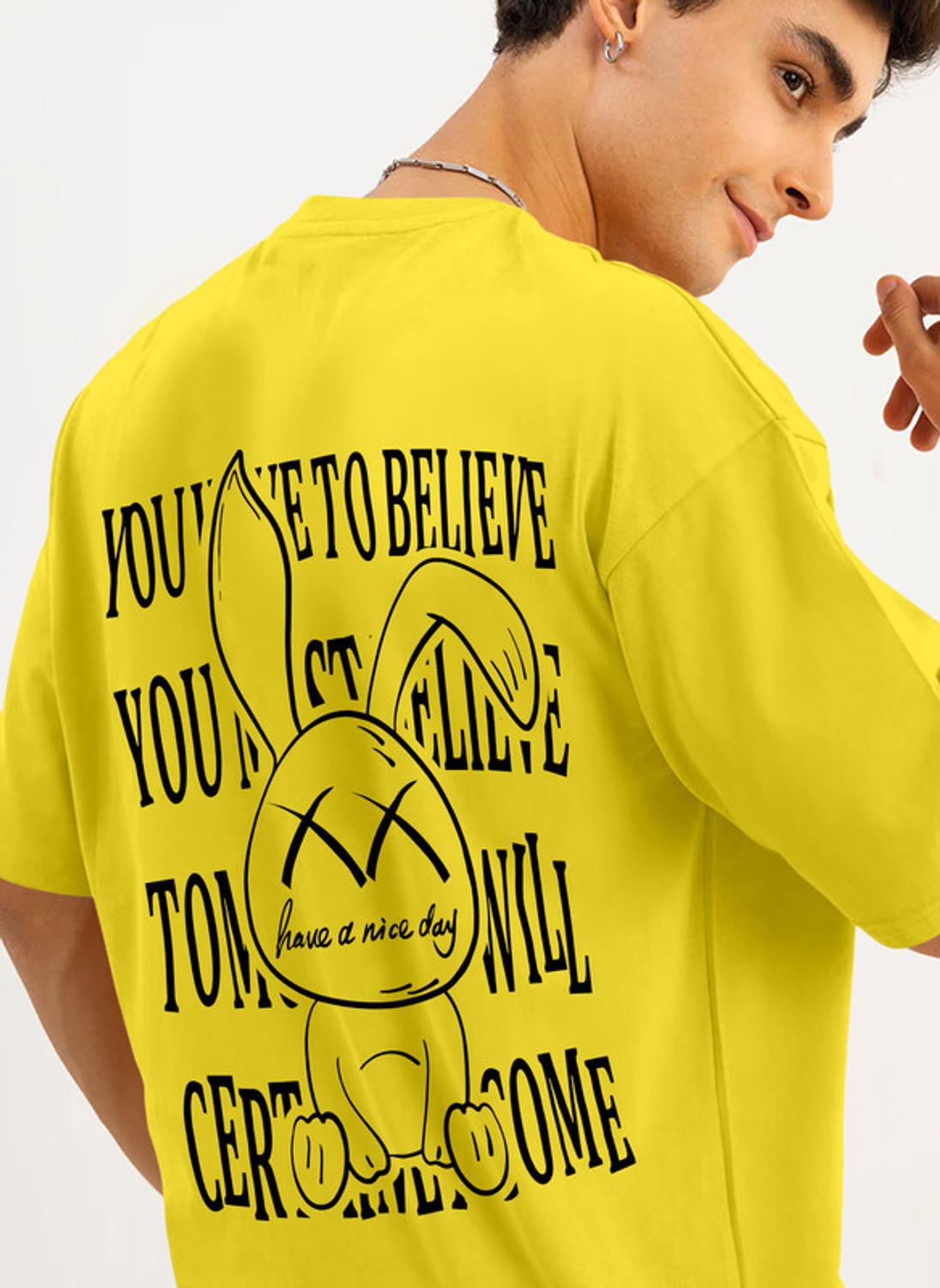 Image of Triptee Printed, Typography Men Round Neck Yellow T-Shirt