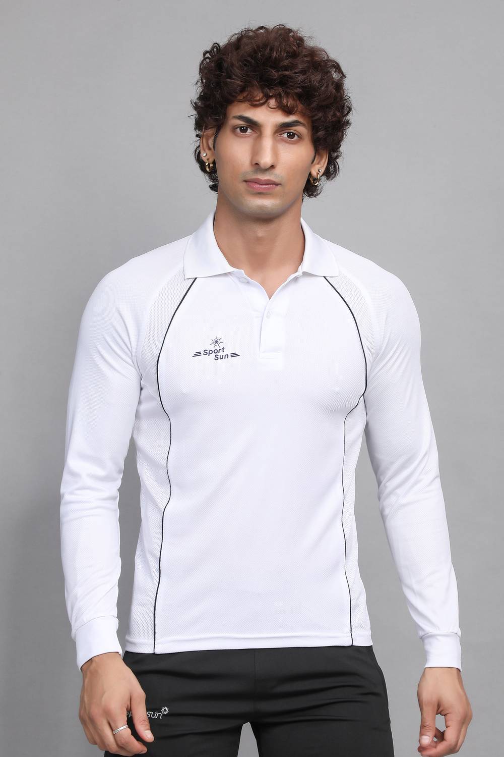Sport Sun Solid Men Polo Neck White T-Shirt - Image 1