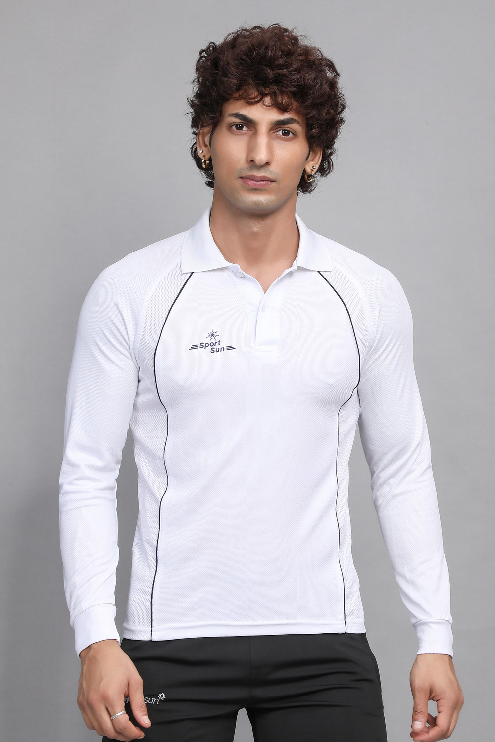 Image of Sport Sun Solid Men Polo Neck White T-Shirt