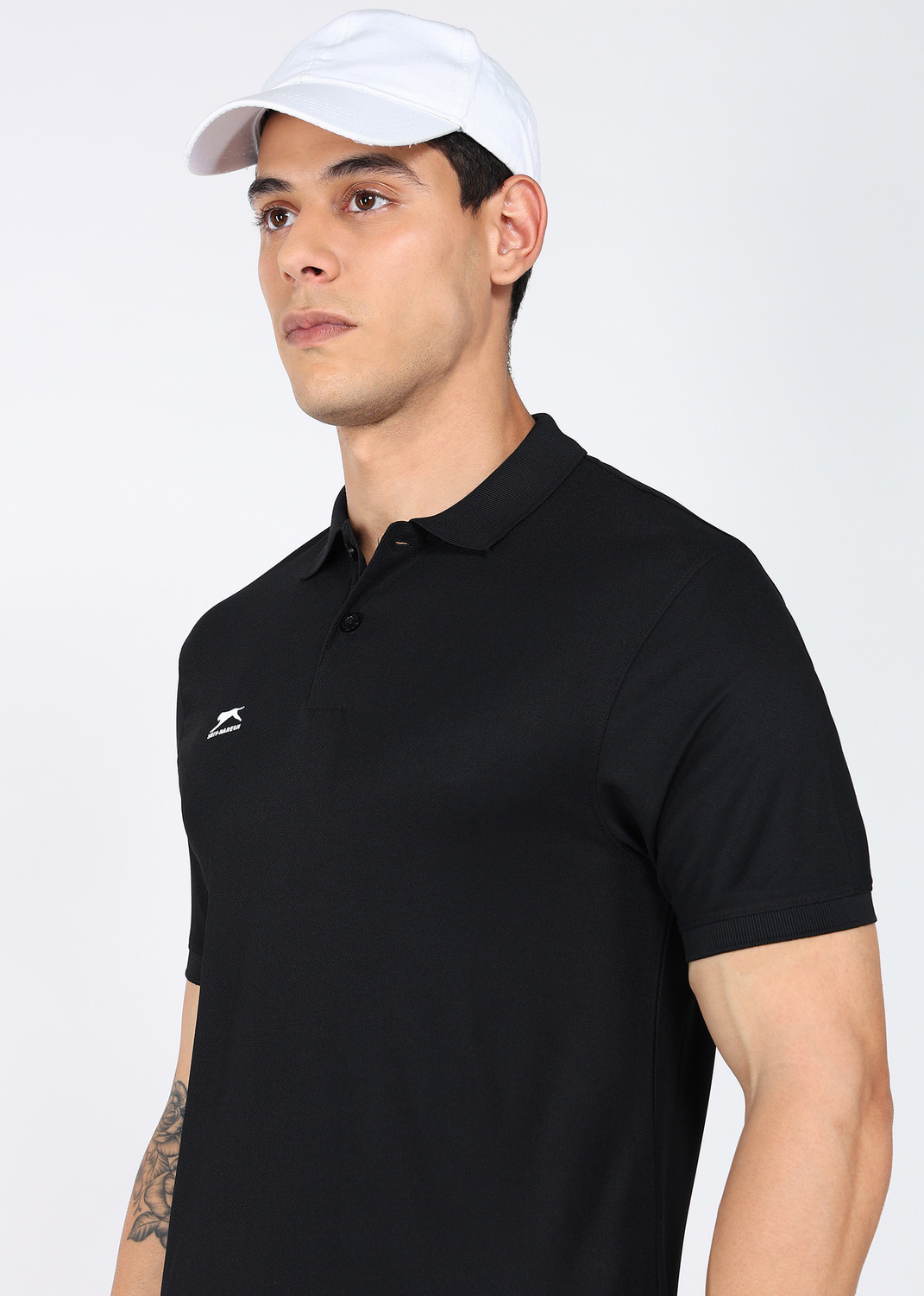 Image of Shiv Naresh Self Design Men Polo Neck Black T-Shirt