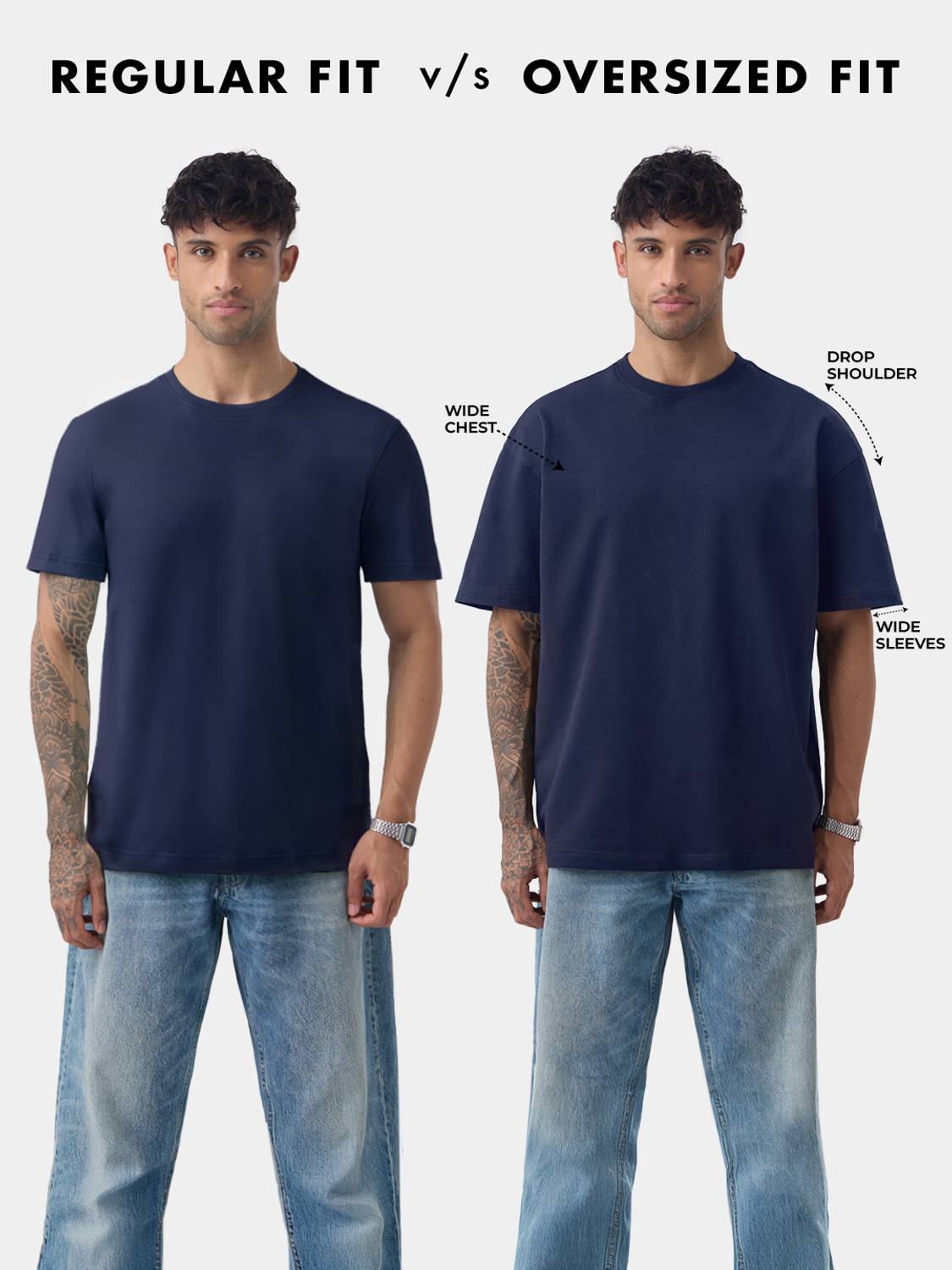 The Souled Store Men Navy Blue, Grey V Neck T-Shirt - Image 5