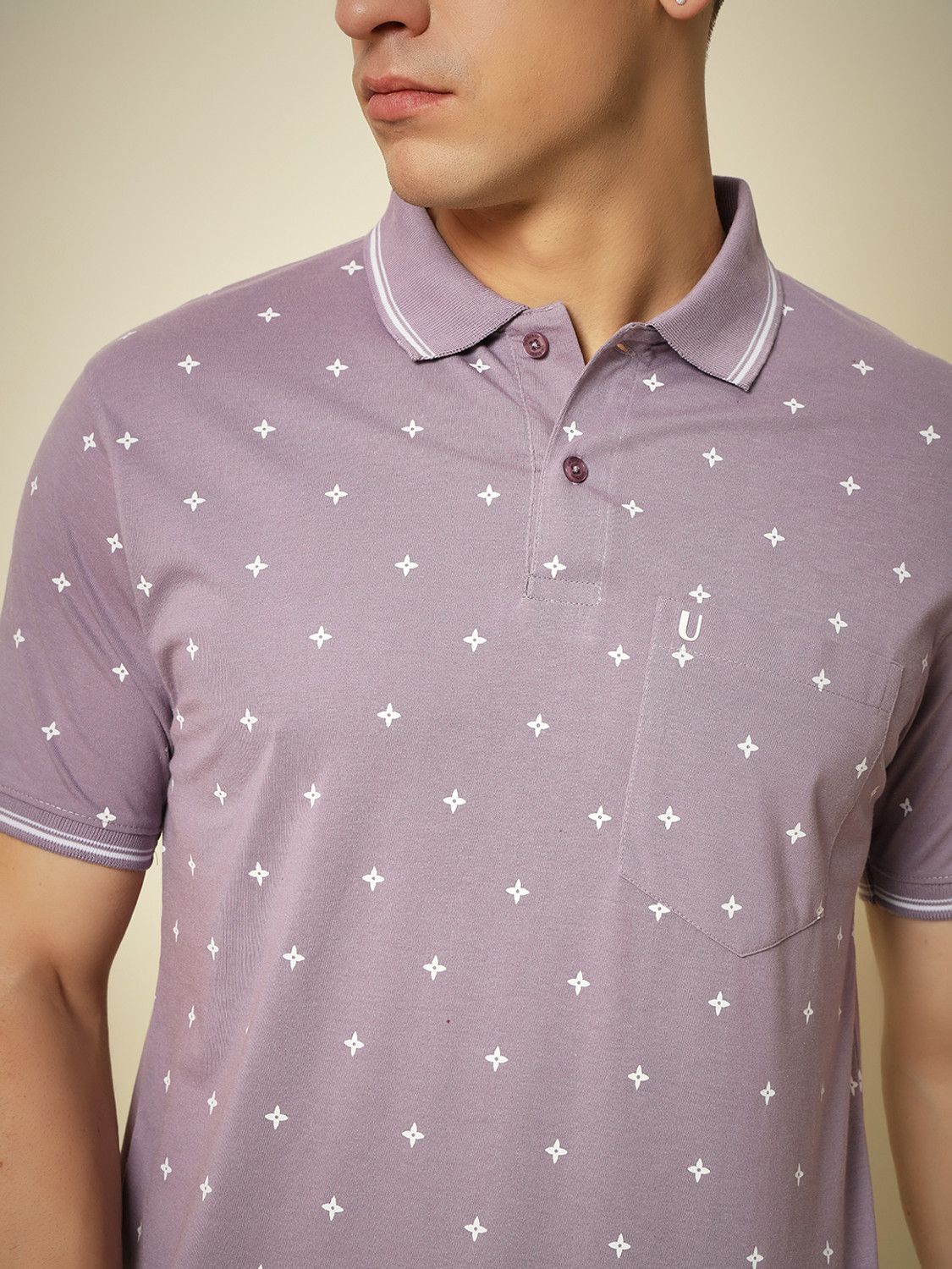 Image of UNIBERRY Printed Men Polo Neck Purple T-Shirt