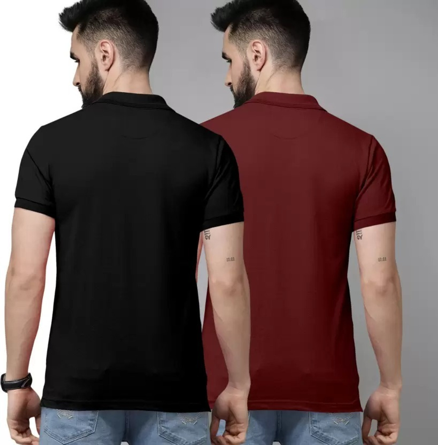 Image of balker merka Solid Men Polo Neck Black T-Shirt