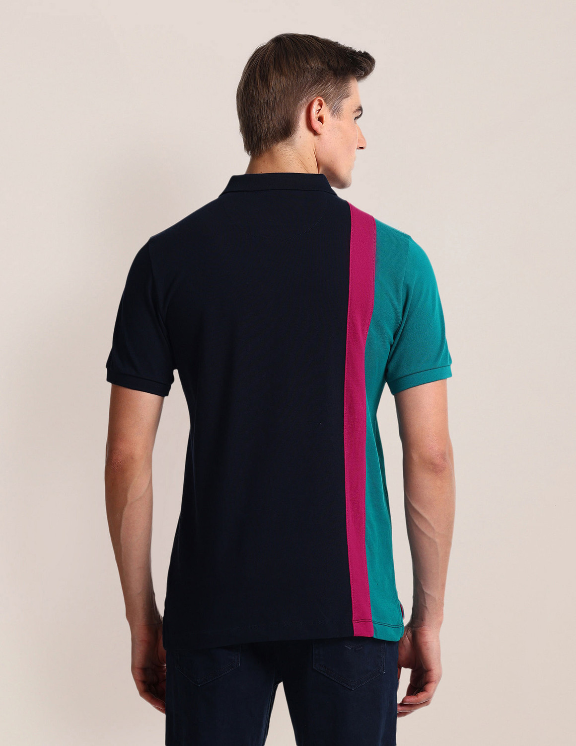 Image of U.S. POLO ASSN. Colorblock Men Polo Neck Blue T-Shirt