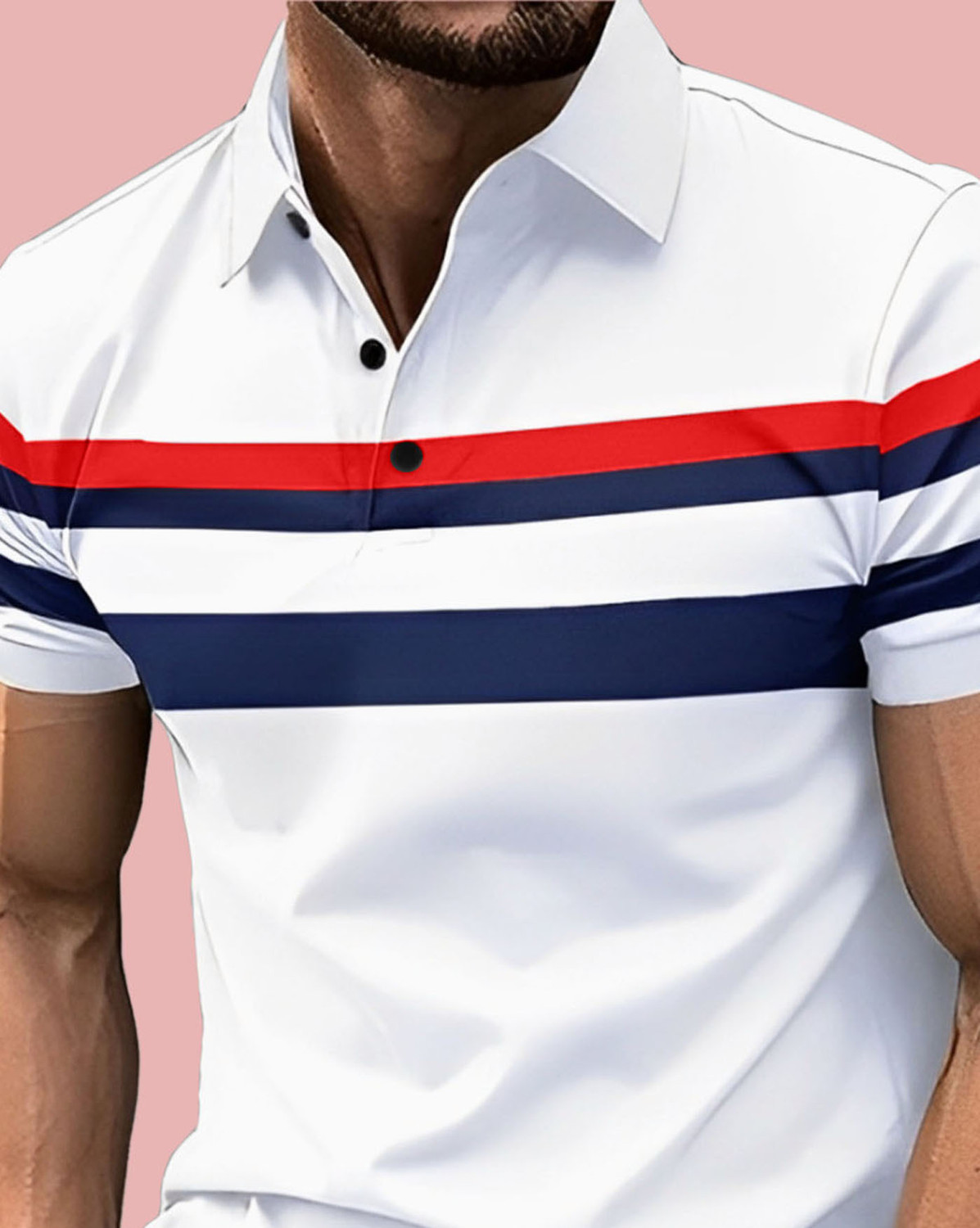 Image of AUSK Striped Men Polo Neck White, Red T-Shirt