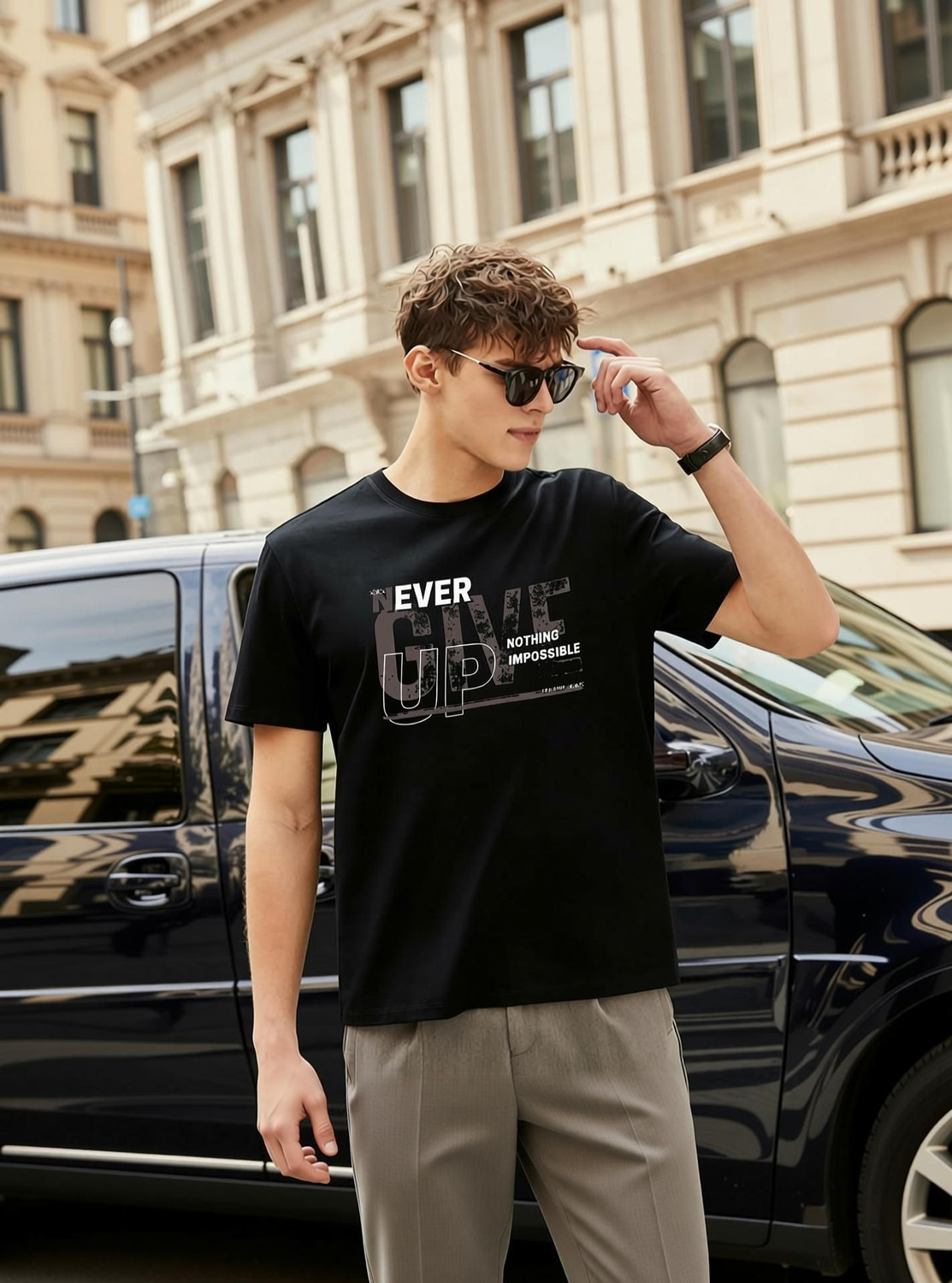 Image of JUARI BE A GENTLEMAN Printed Men Round Neck Black T-Shirt