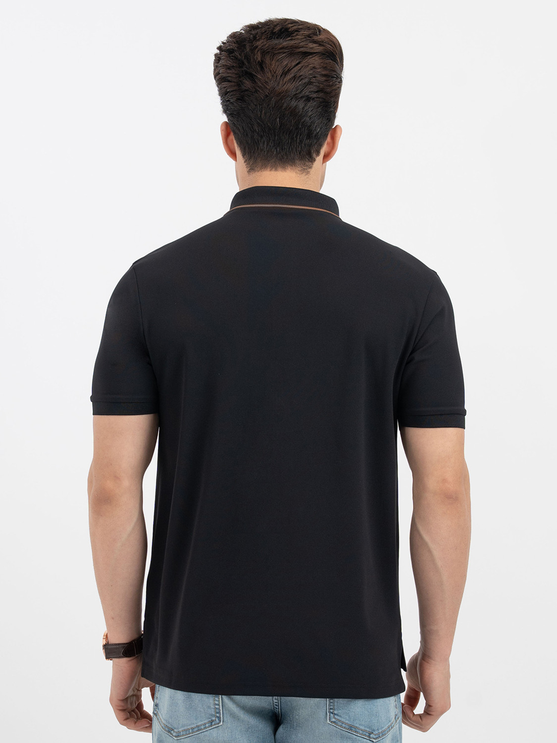 Image of RED TAPE Colorblock Men Polo Neck Black T-Shirt
